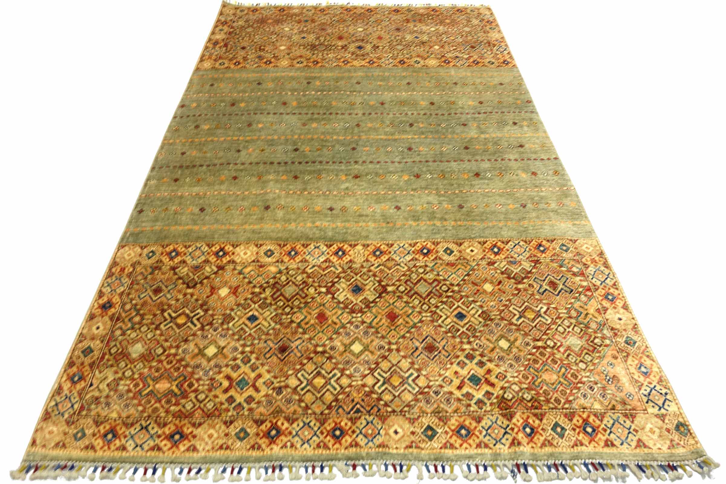 Afghan Khorjin Shaal 200x300 Handgeknüpft Orientteppich Grau Streifen Wolle