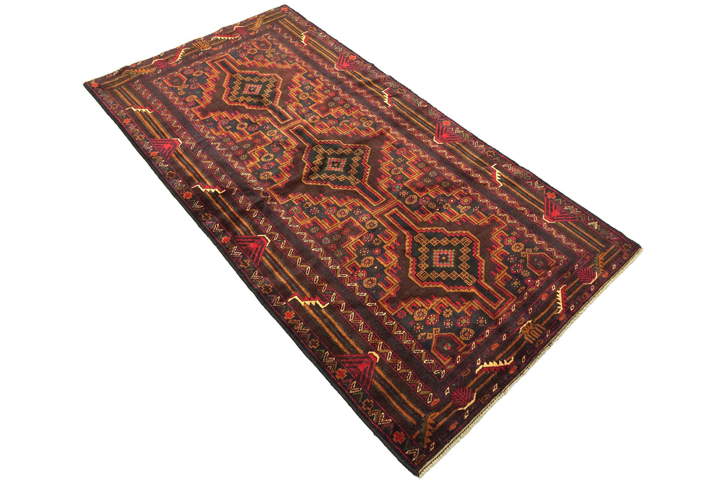 Afghan Belutsch Baluch 140x180 Handgeknüpft Orientteppich Braun Geometrisch