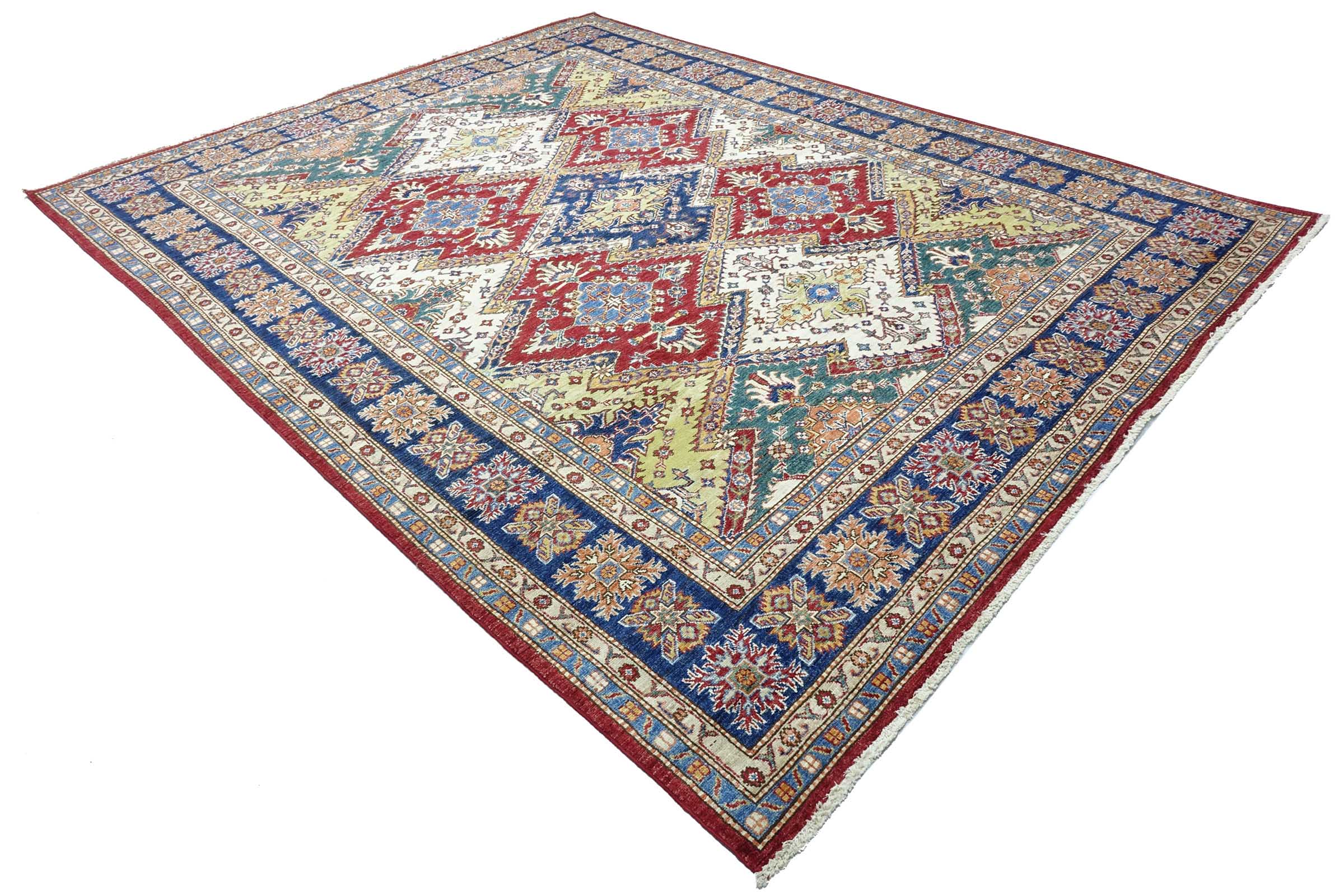 Afghan Feiner Kazak Teppich 250x300 Handgeknüpft Blau Geometrisch Orient Kurzflor