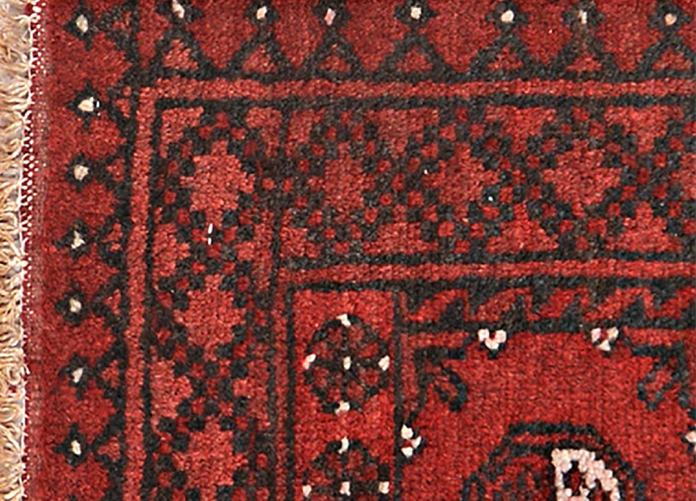 Afghan Aqcha Poshti Teppich 40x60 Handgeknüpft Rot Geometrisch Orient Kurzflor