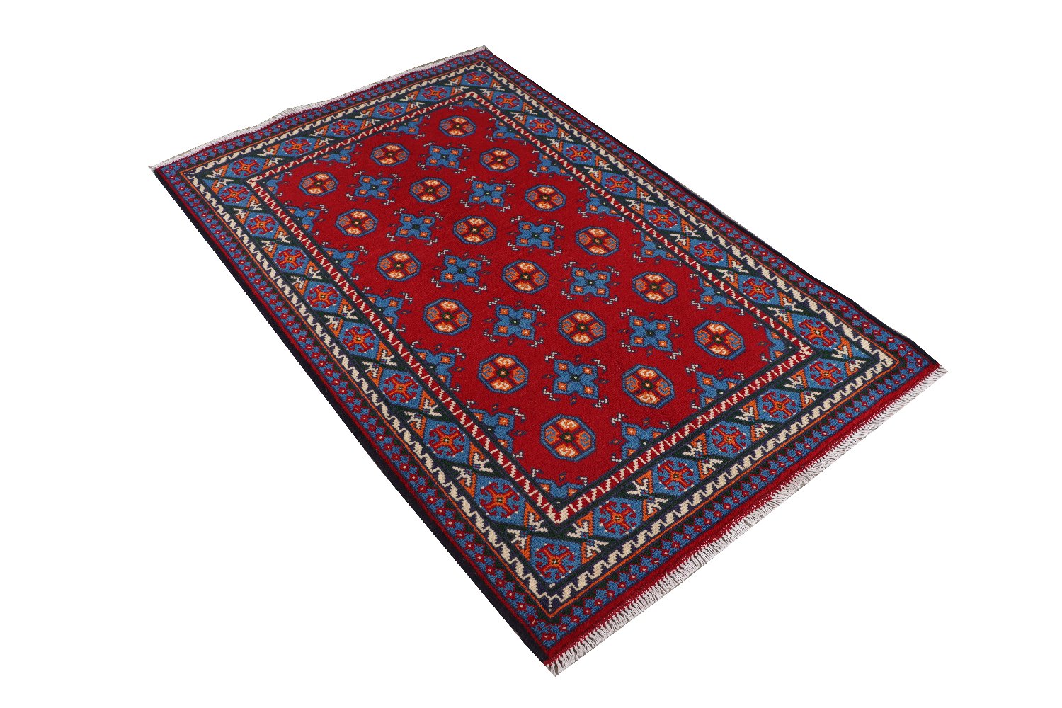 Afghan Akcha Rang Dar Teppich 100x150 Handgeknüpft Rot Durchgemustert Orient Kurzflor