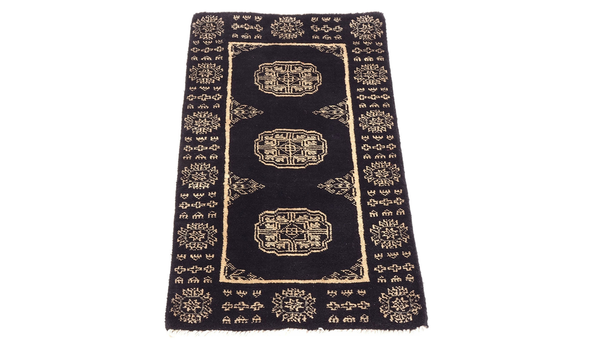 Pakistan Buchara 3ply Teppich 50x80 Handgeknüpft Schwarz Geometrisch Orient Kurzflor