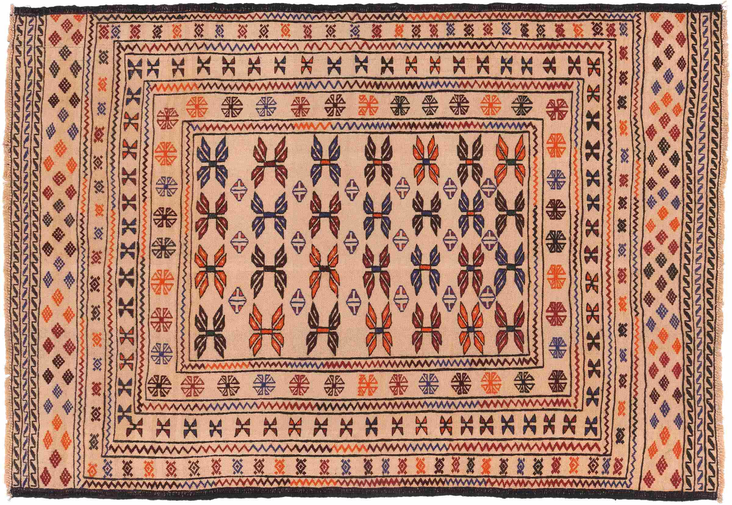 Afghan Kelim Gol Barjasta Teppich 120x180 Handgewebt Gold Geometrisch Handarbeit Gewebt