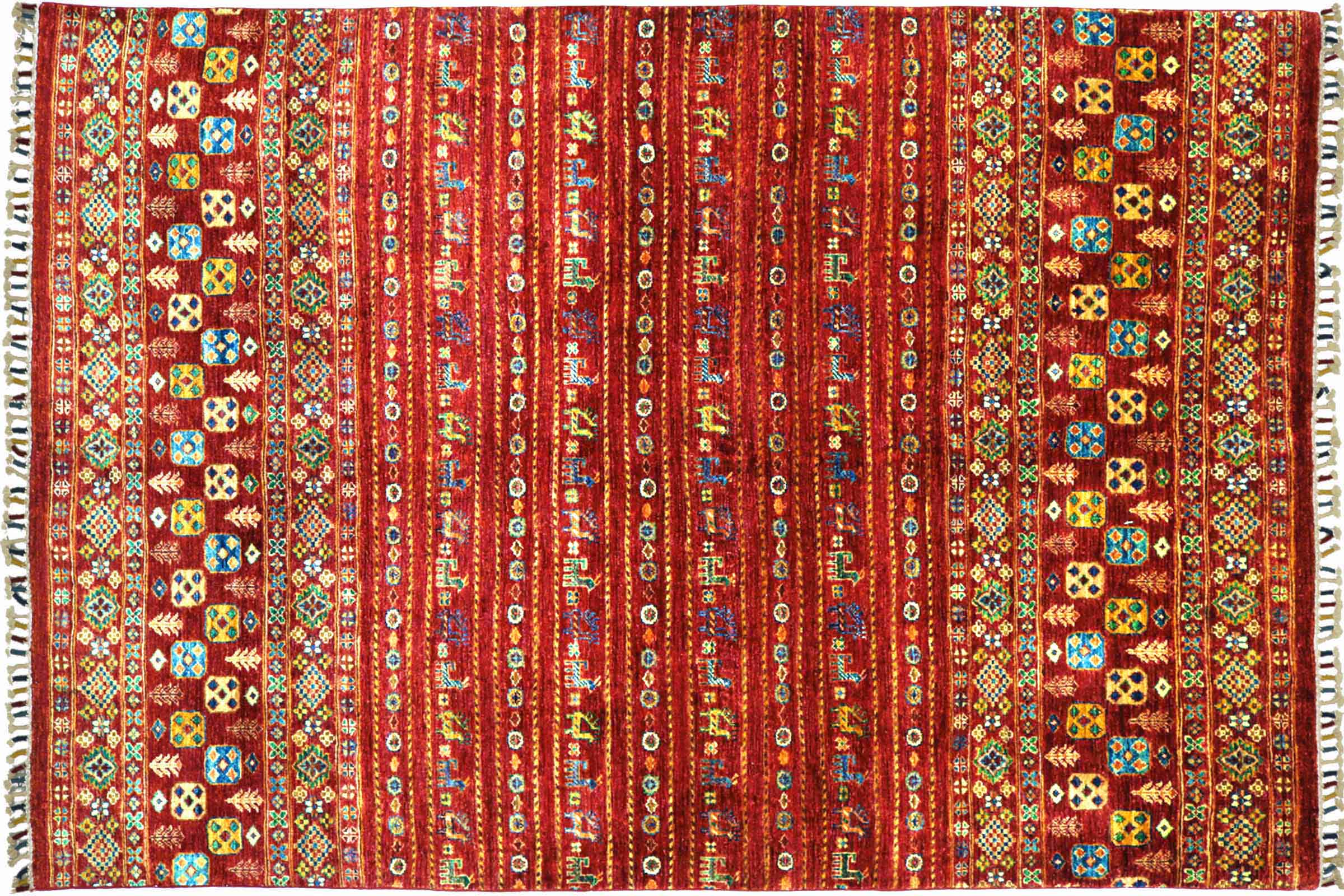 Afghan Khorjin Shaal 170x240 Handgeknüpft Orientteppich Rot Streifen Wolle