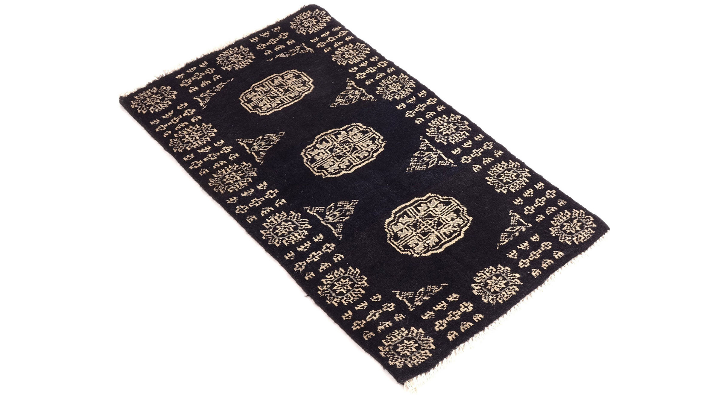 Pakistan Buchara 3ply Teppich 50x80 Handgeknüpft Schwarz Geometrisch Orient Kurzflor