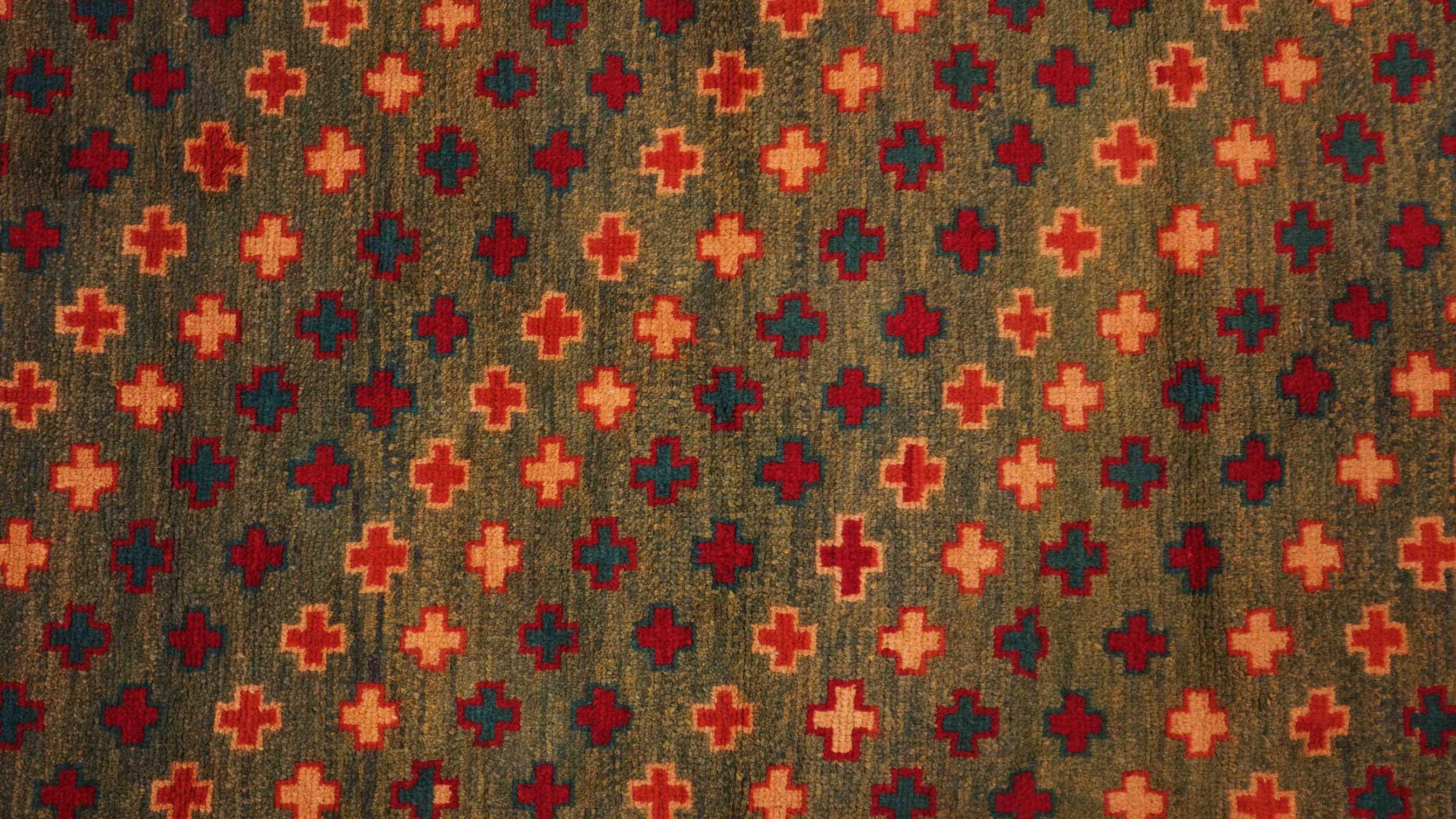 Gabbeh Teppich 110x180 Handgeknüpft Dunkelgrün Durchgemustert Orientalisch UNIKAT