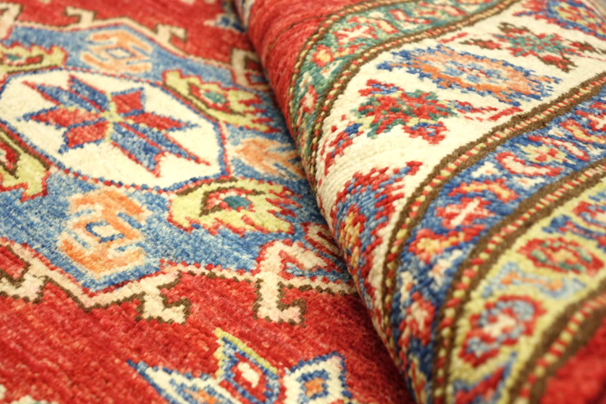 Afghan Kazak Fein 100x150 Handgeknüpft Orientteppich Rot Umrandung Wolle