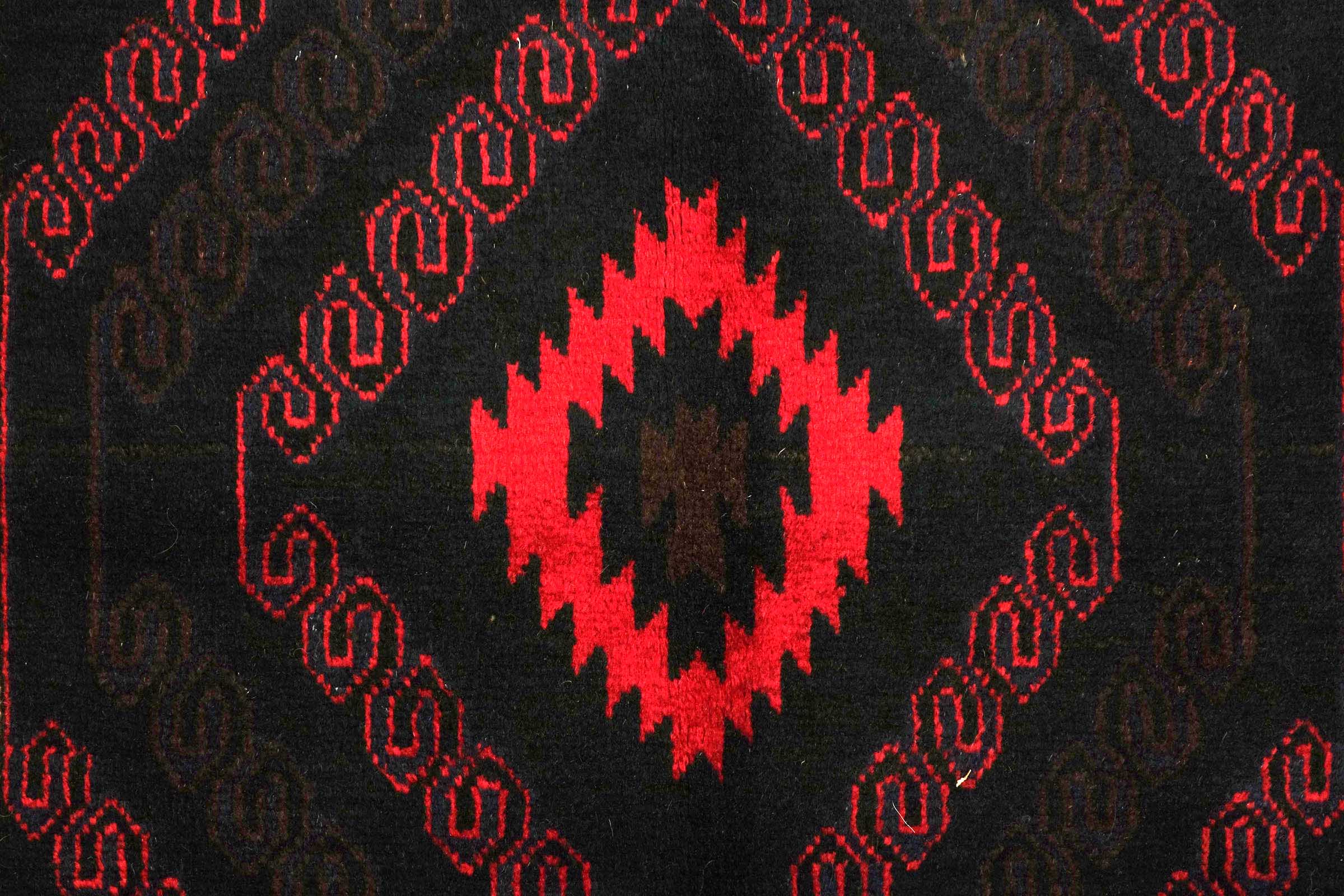Afghan Belutsch Baluch 100x190 Handgeknüpft Orientteppich Schwarz Geometrisch