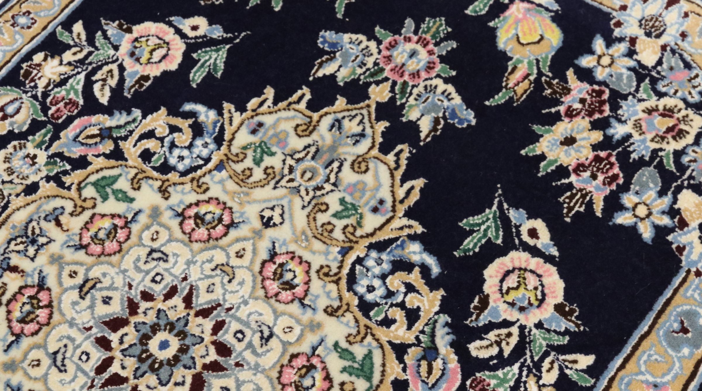 Persian carpet Nain 9LA 60x90 hand-knotted dark blue medallion oriental UNIKAT