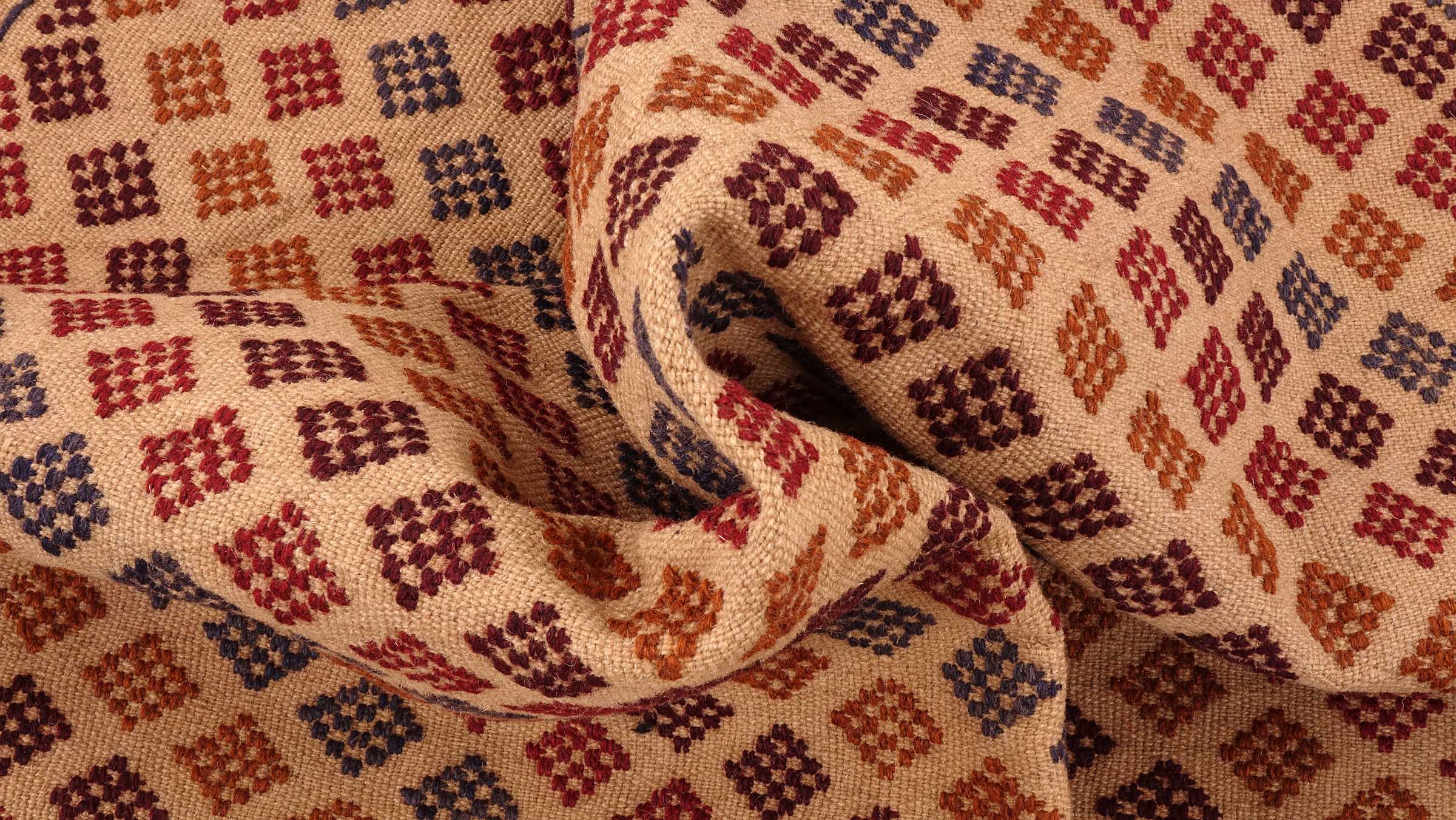 Afghan Kelim Gol Barjasta Teppich 120x190 Handgewebt Gold Geometrisch Handarbeit Gewebt