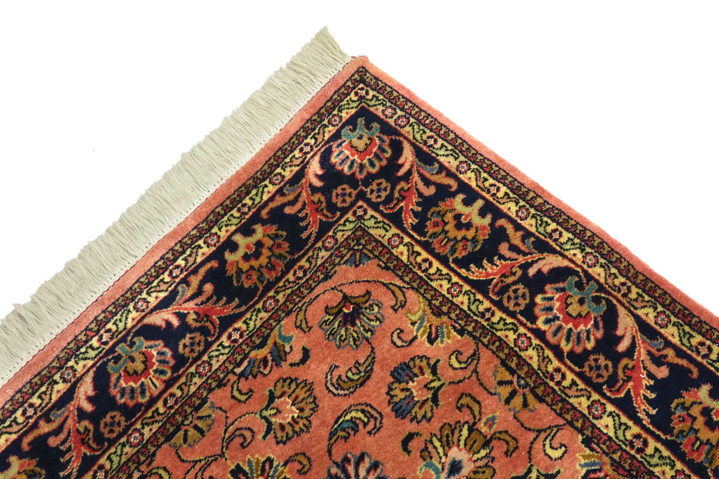 Sarough Teppich 100x210 Handgeknüpft Rosa Floral Wolle Kurzflor Rug