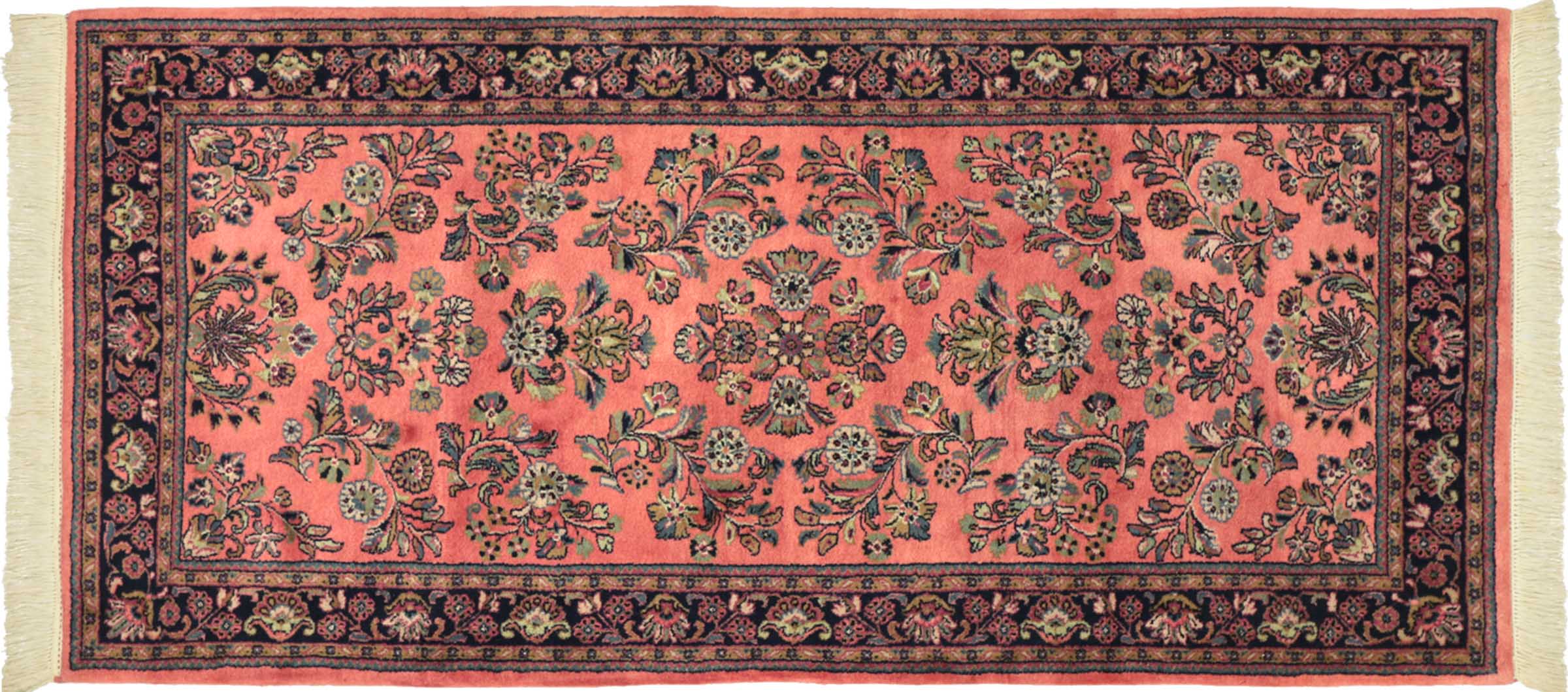Sarough Teppich 100x200 Handgeknüpft Rosa Floral Wolle Kurzflor Rug