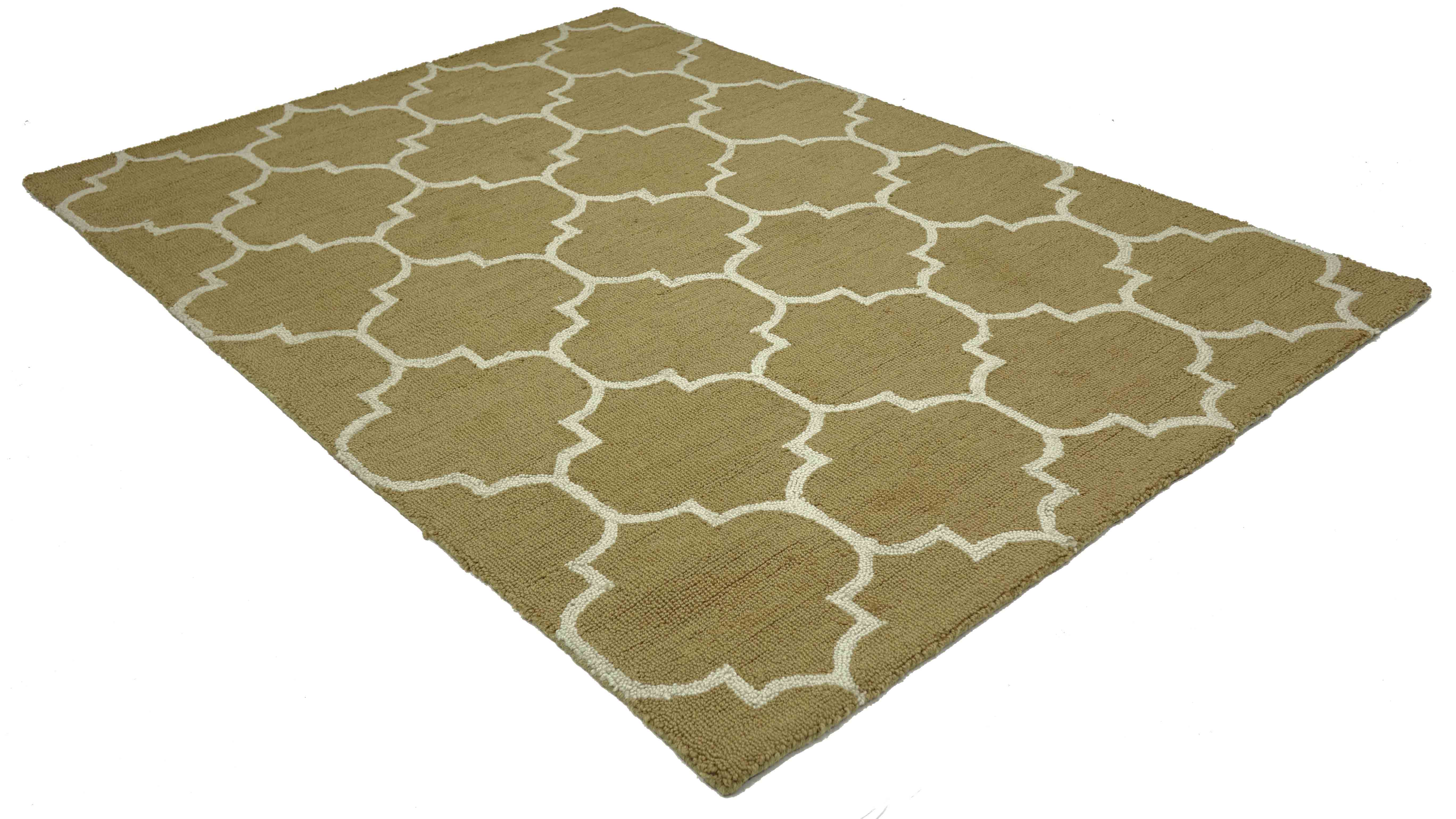 Handgefertigter moderner Wollteppich 160x230 Beige Ornamente Handarbeit Handtuft