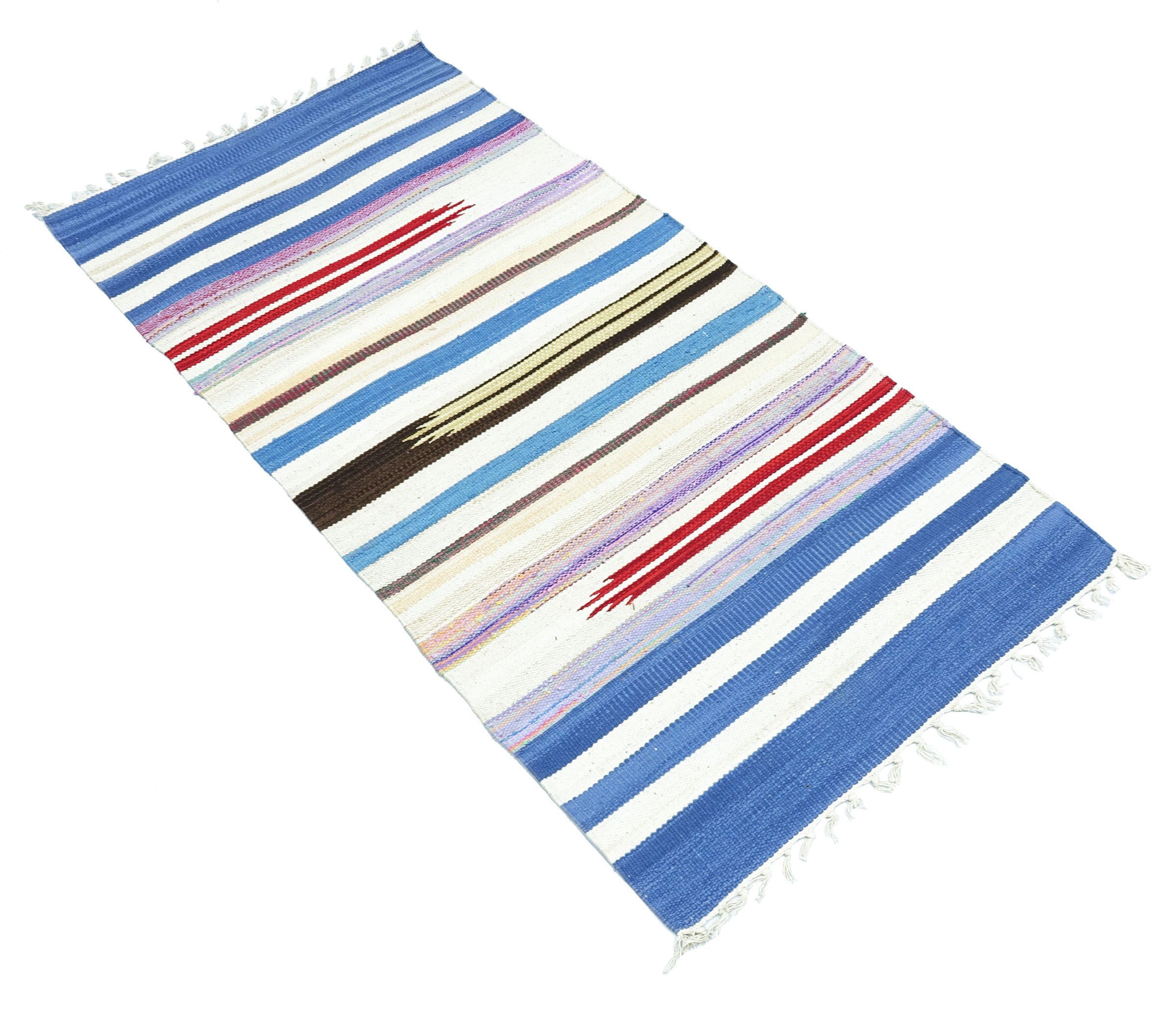 Knallbunter Kelim Teppich 60x120 Handgewebt Mehrfarbig Streifen Handarbeit Gewebt