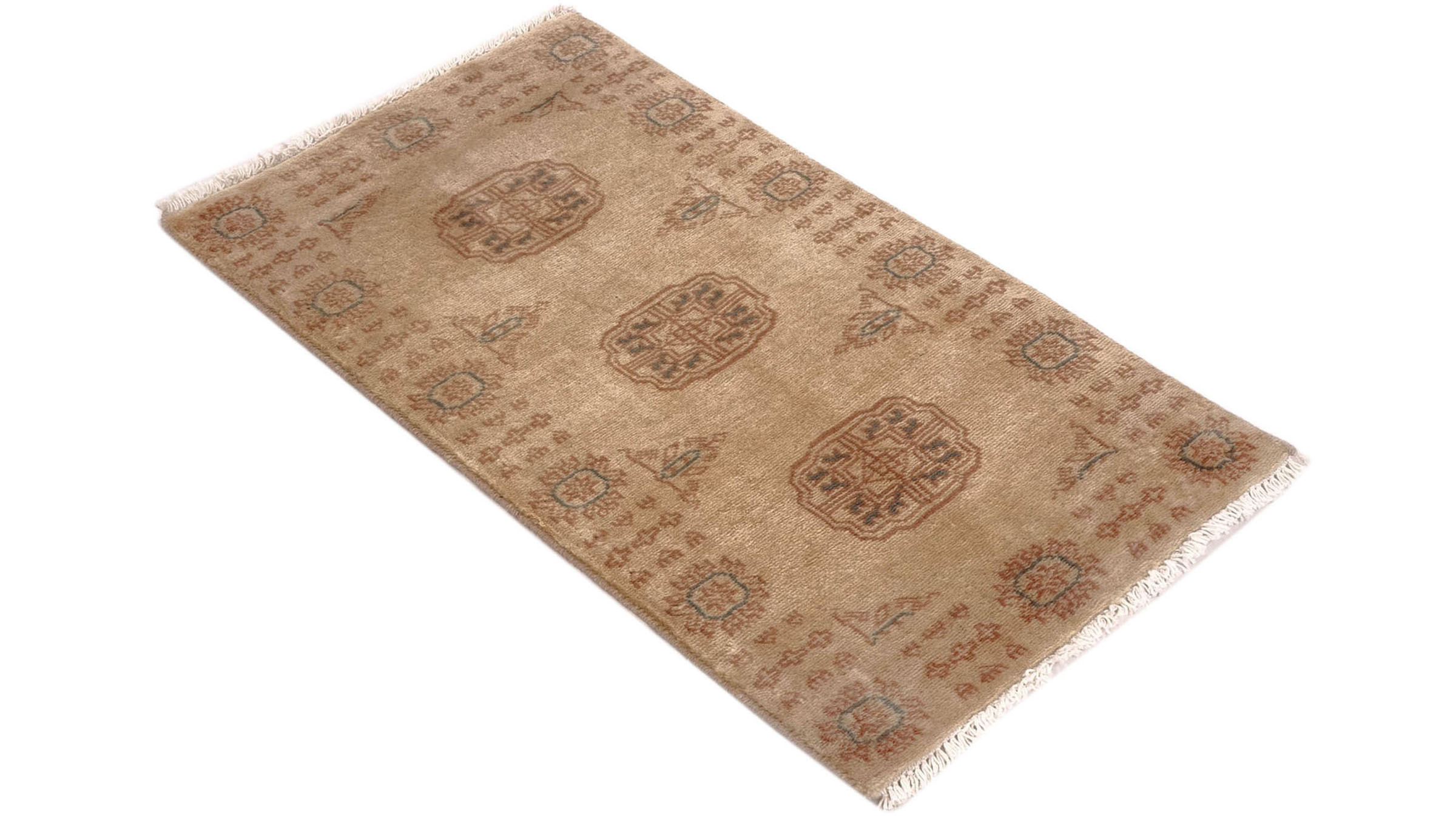 Pakistan Buchara 3ply Teppich 50x80 Handgeknüpft Beige Geometrisch Orient Kurzflor