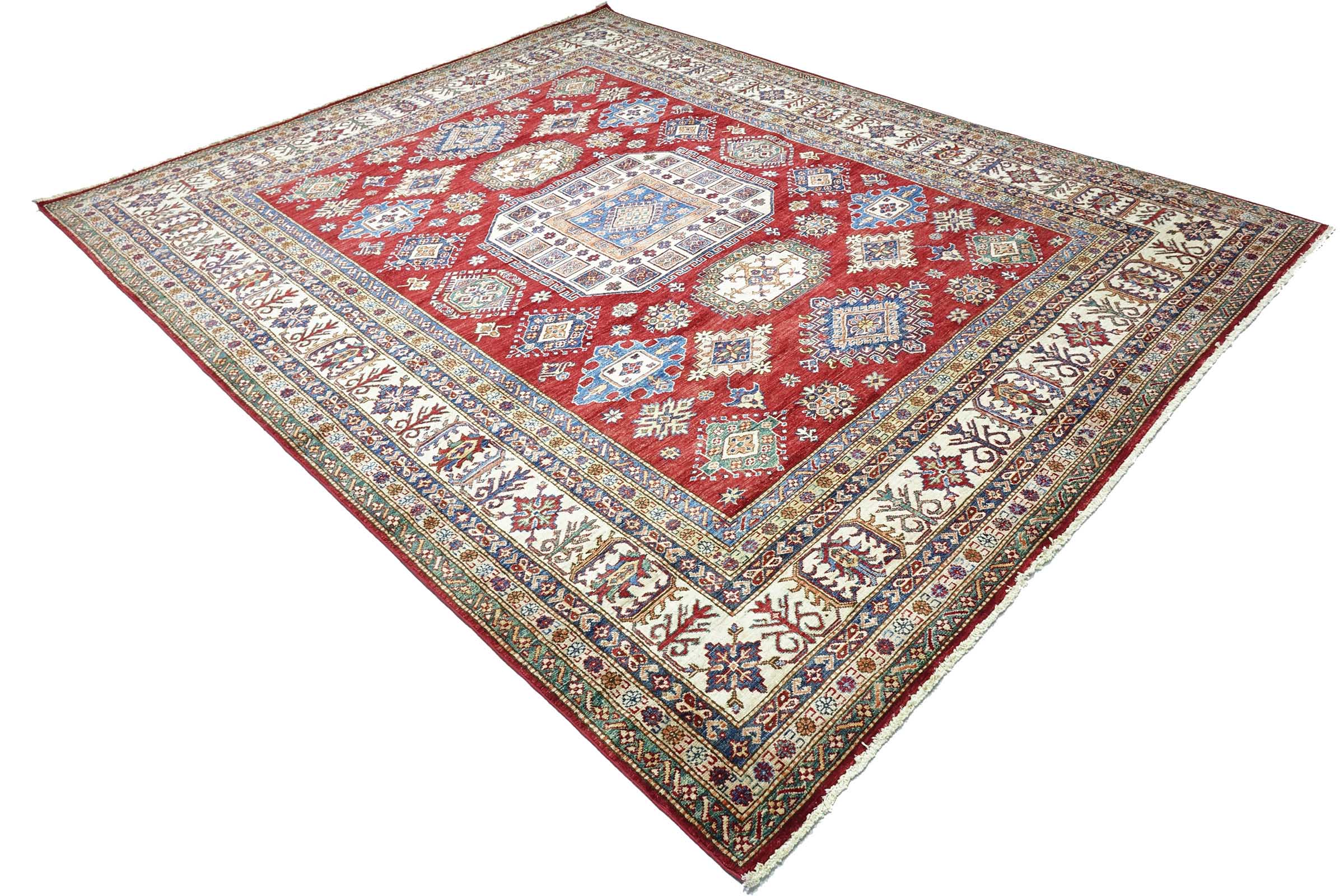 Afghan Feiner Kazak Teppich 250x300 Handgeknüpft Rot Geometrisch Orient Kurzflor