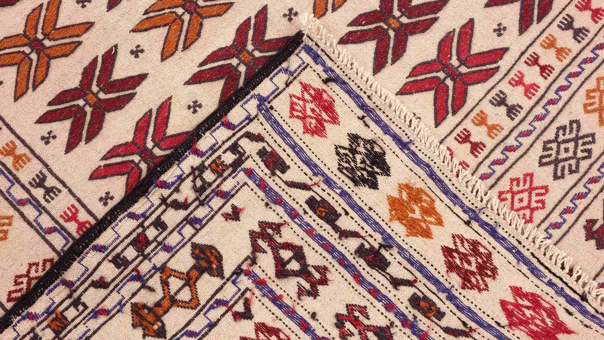 Afghan Kelim Gol Barjasta Teppich 140x200 Handgewebt Beige Geometrisch Handarbeit