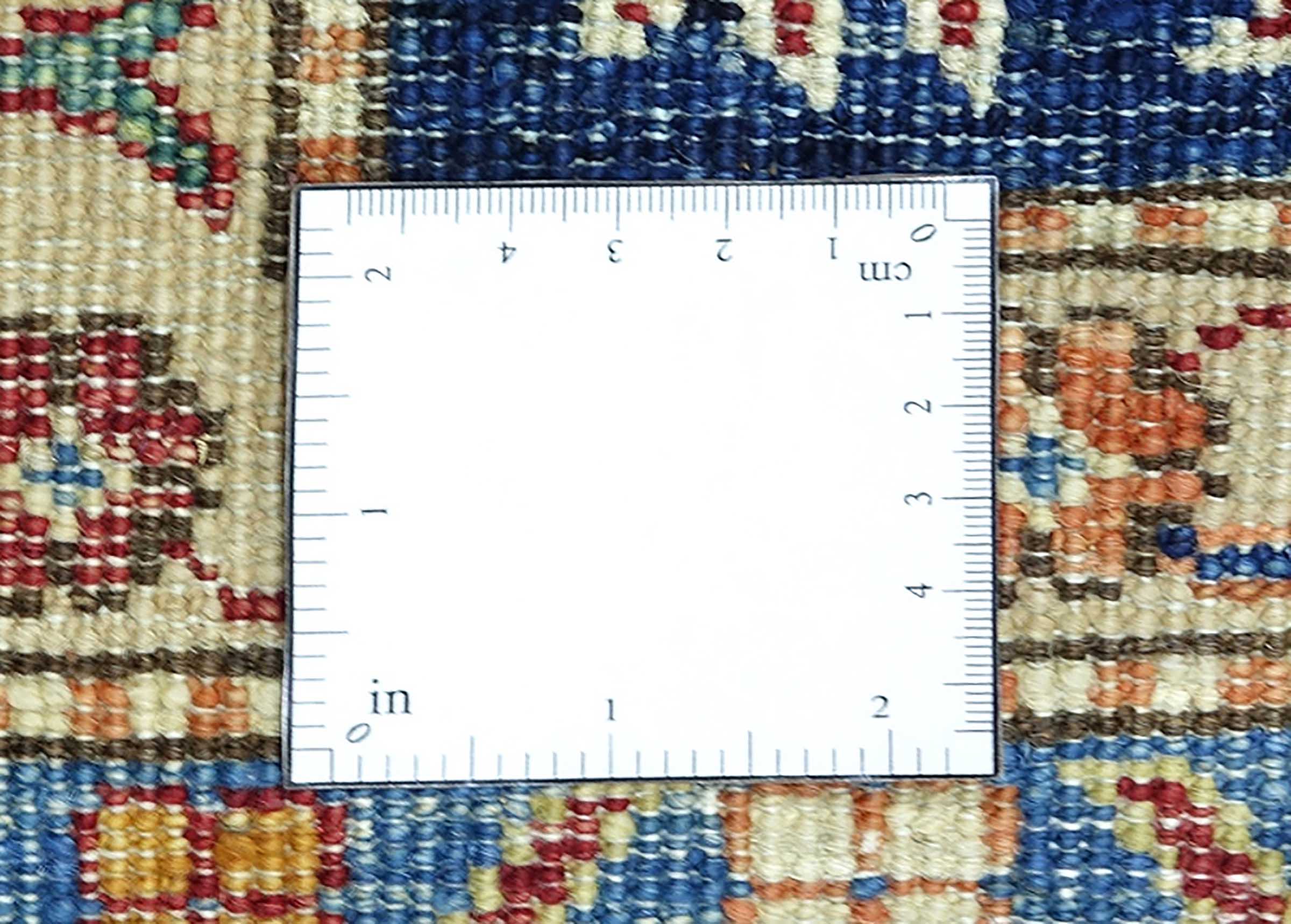 Afghan Feiner Kazak Teppich 250x300 Handgeknüpft Blau Geometrisch Orient Kurzflor