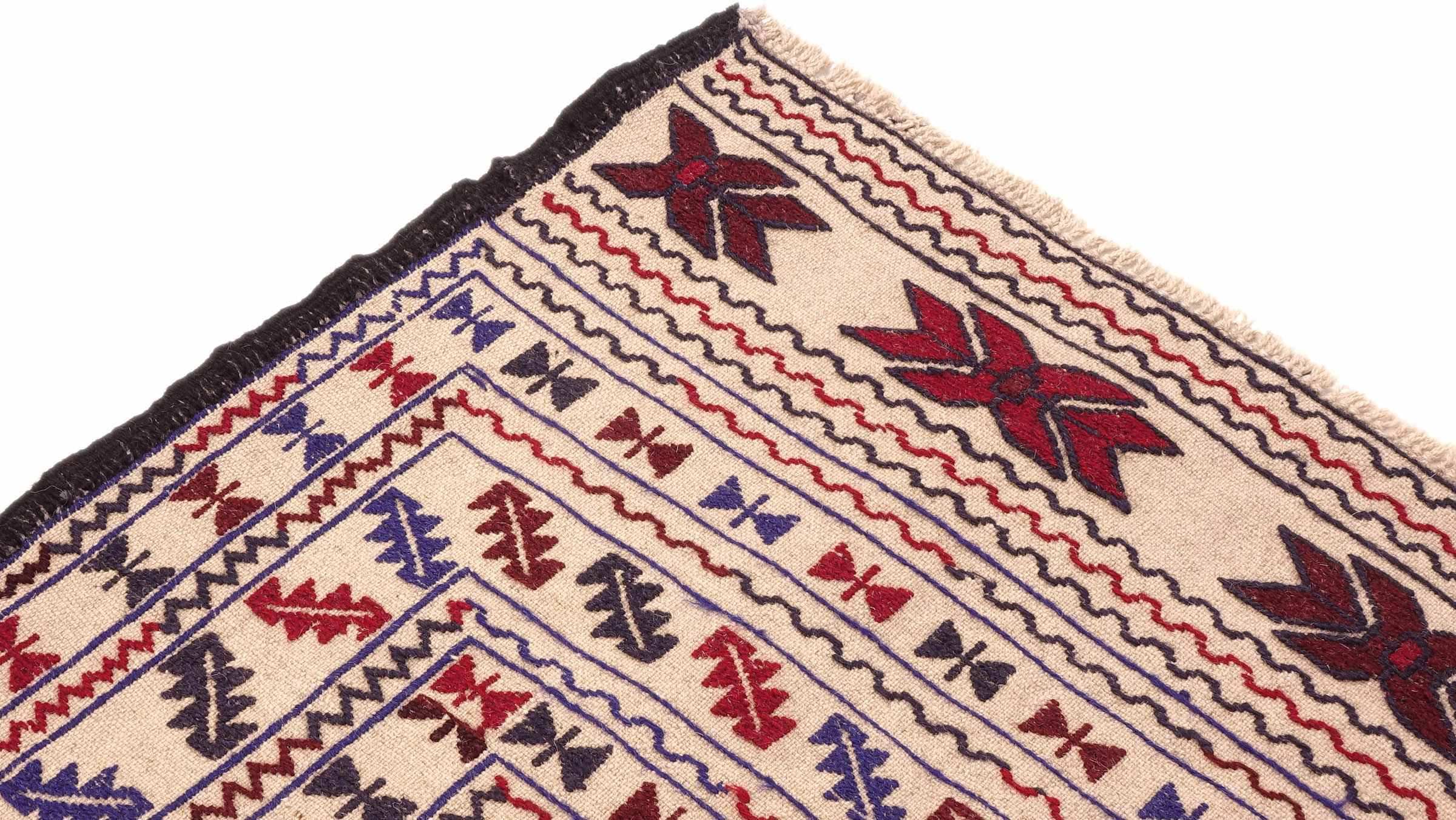 Afghan Kelim Gol Barjasta Teppich 120x180 Handgewebt Beige Geometrisch Handarbeit
