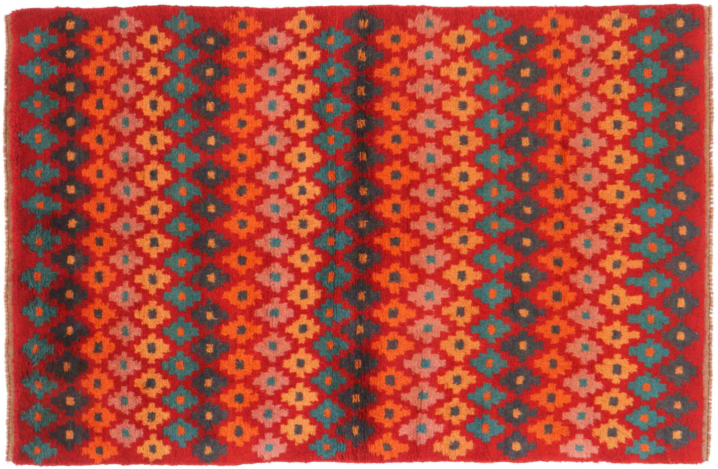 Gabbeh Teppich 110x170 Handgeknüpft Rot Streifen Orientalisch UNIKAT Kurzflor