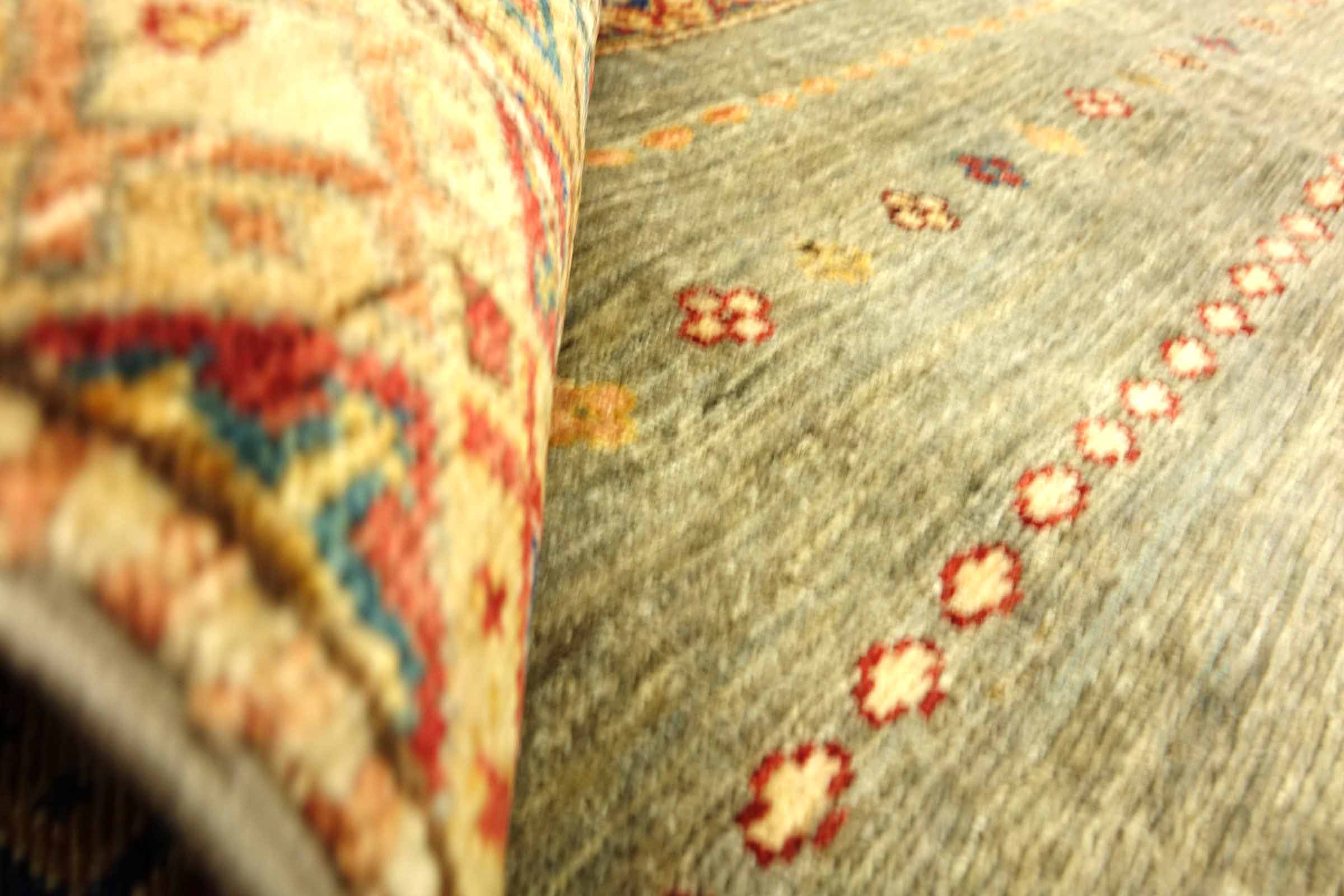 Afghan Khorjin Shaal 200x300 Handgeknüpft Orientteppich Grau Streifen Wolle
