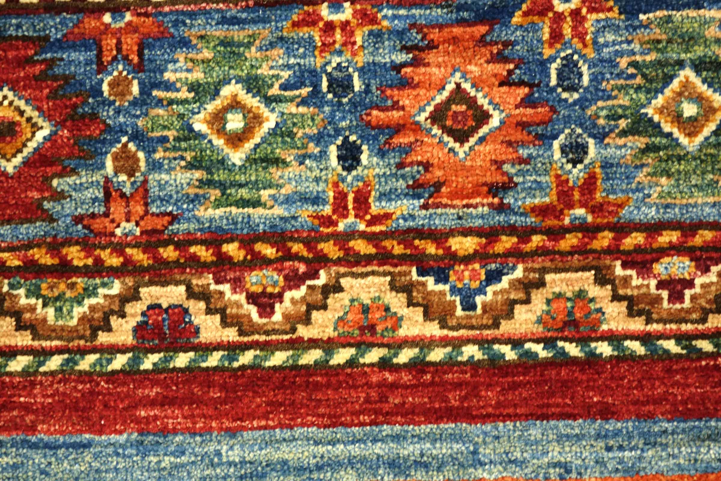 Afghan Khorjin Shaal 220x300 Handgeknüpft Orientteppich Rot Streifen Wolle