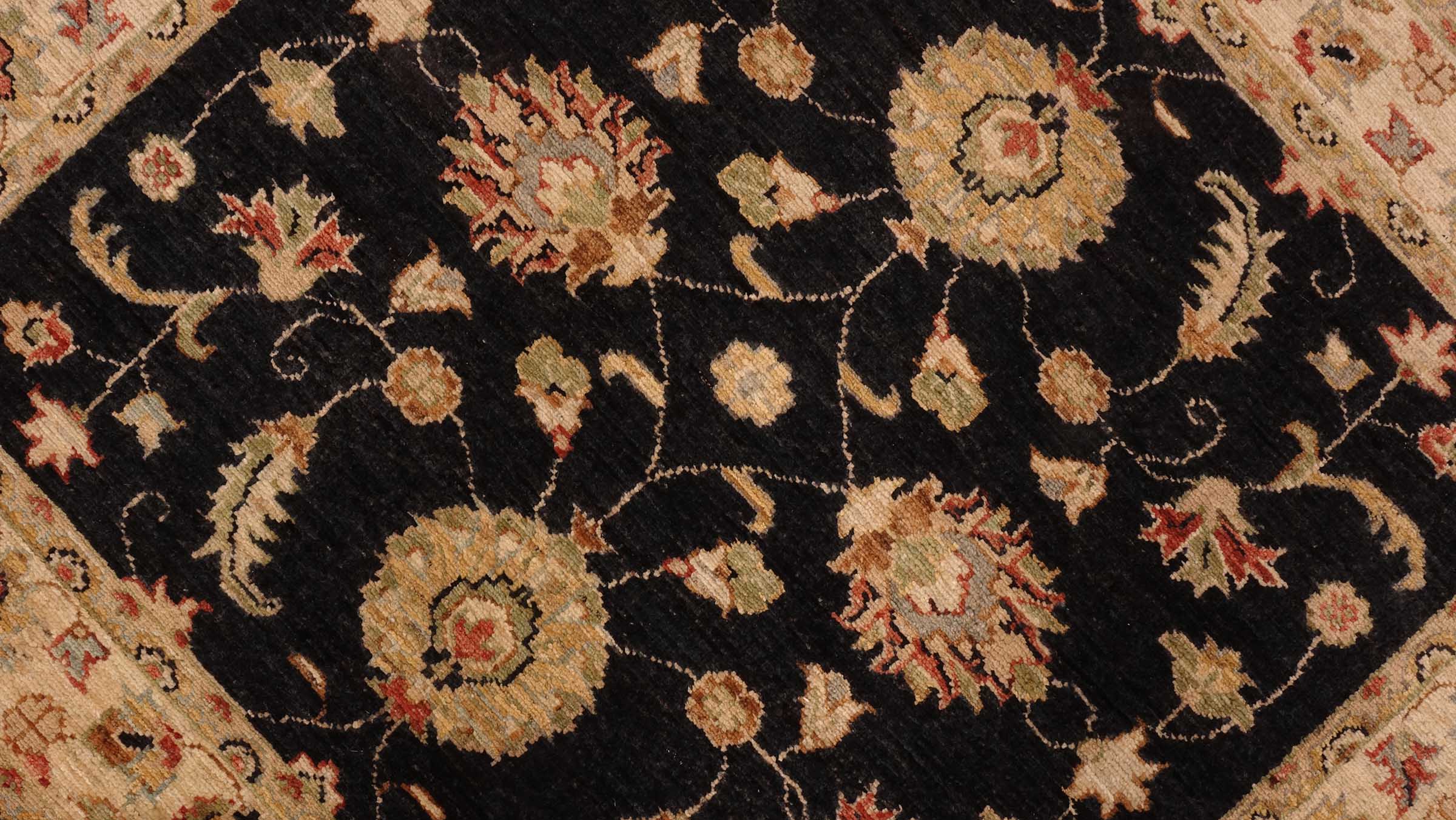 Chobi Ziegler Teppich 100x100 Handgeknüpft Quadratisch Beige Floral Orientalisch UNIKAT