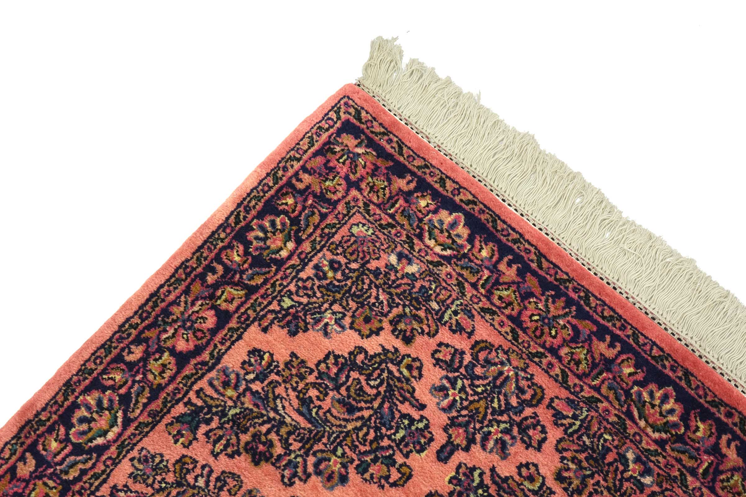 Sarough Teppich 70x140 Handgeknüpft Rosa Floral Wolle Kurzflor Rug
