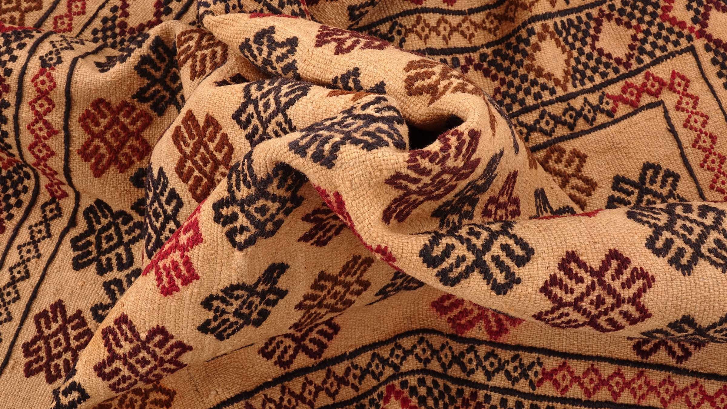 Afghan Kelim Gol Barjasta Teppich 140x200 Handgewebt Gold Geometrisch Handarbeit Gewebt