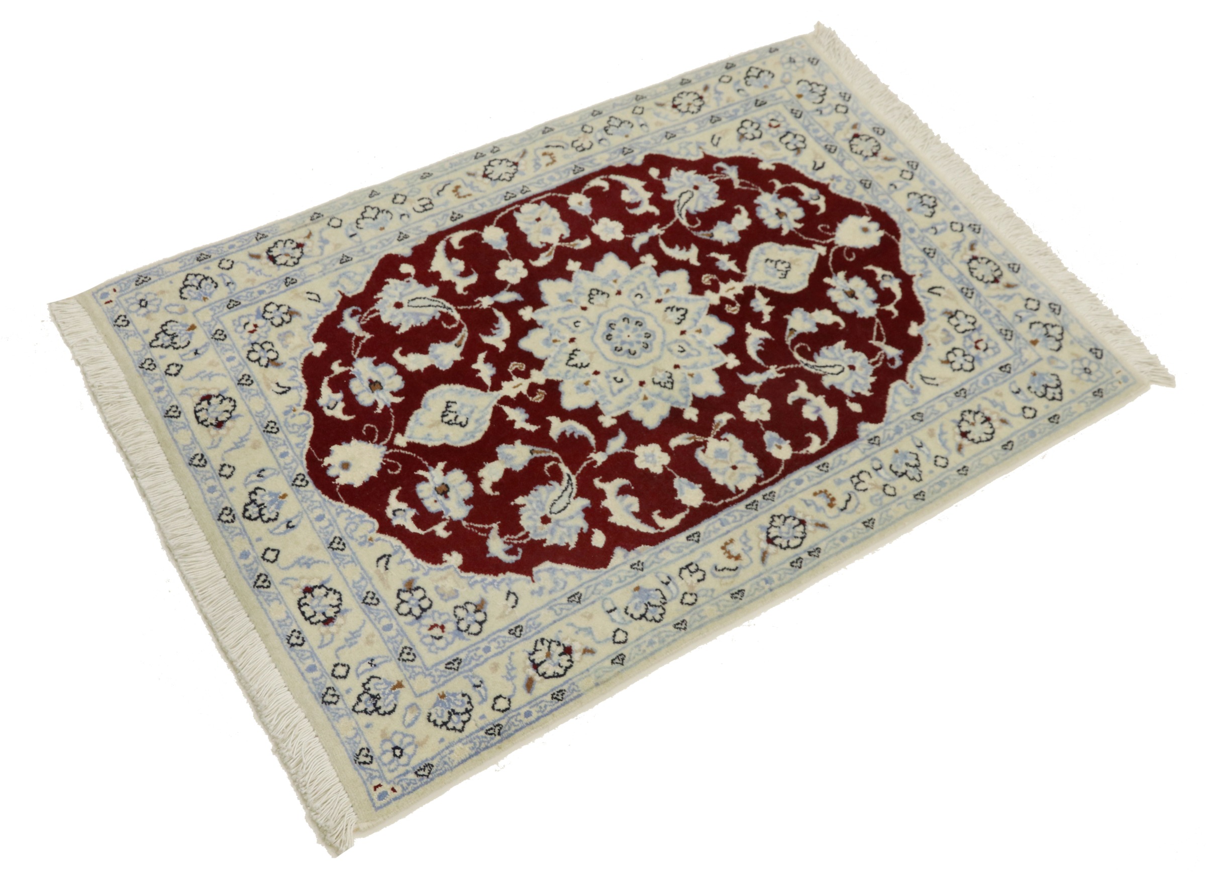 Perserteppich Nain 9LA 60x90 Handgeknüpft Weiß Medaillon Orientalisch UNIKAT Kurzflor