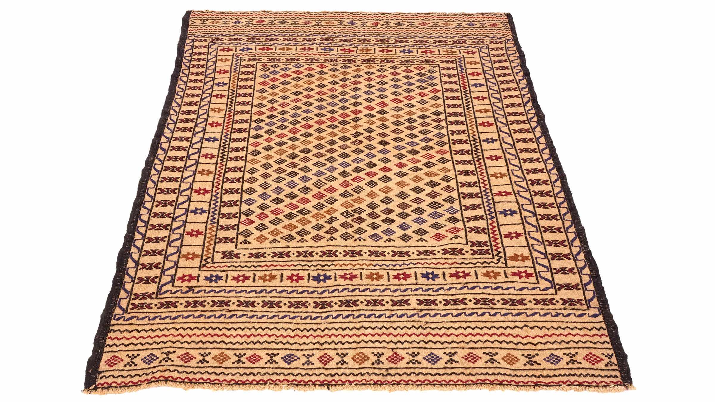 Afghan Kelim Gol Barjasta Teppich 120x180 Handgewebt Gold Geometrisch Handarbeit Gewebt
