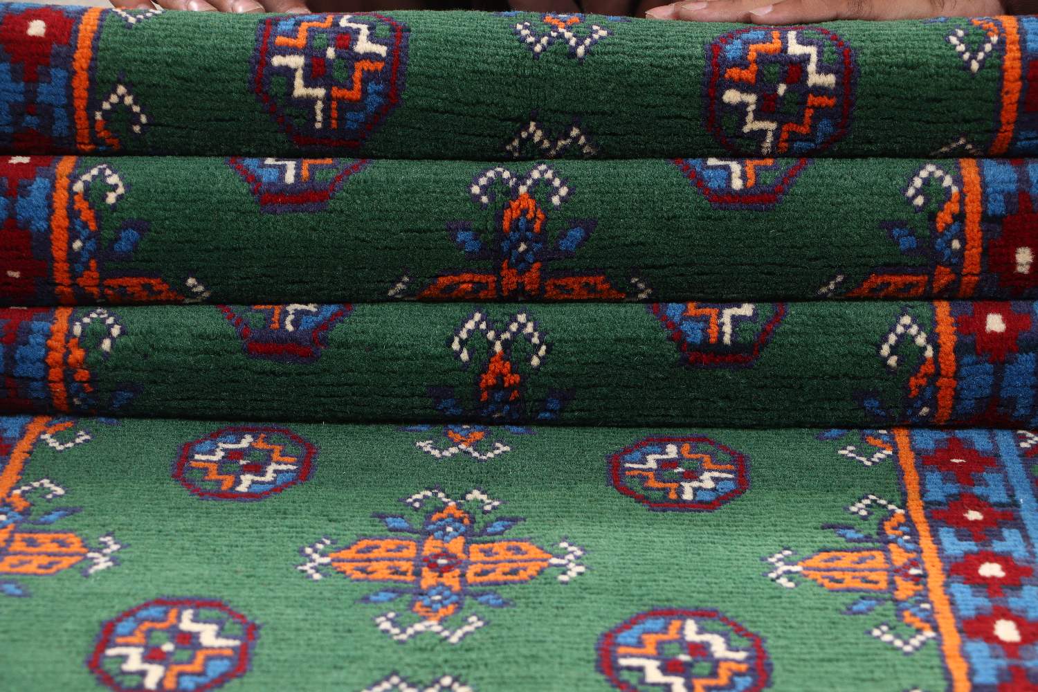 Afghan Akcha Rang Dar Teppich 80x300 Handgeknüpft Läufer Grün Durchgemustert Orient