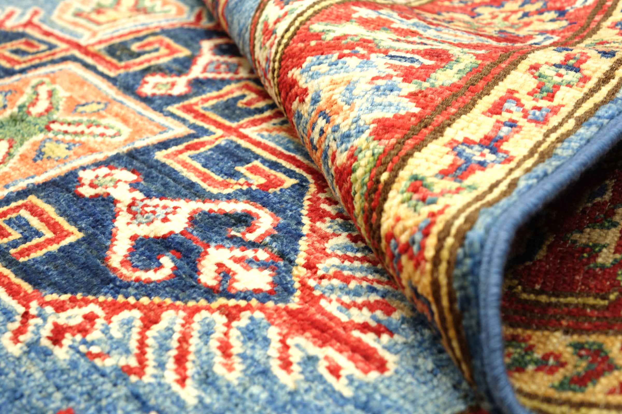 Afghan Kazak Fein 100x150 Handgeknüpft Orientteppich Blau Umrandung Wolle