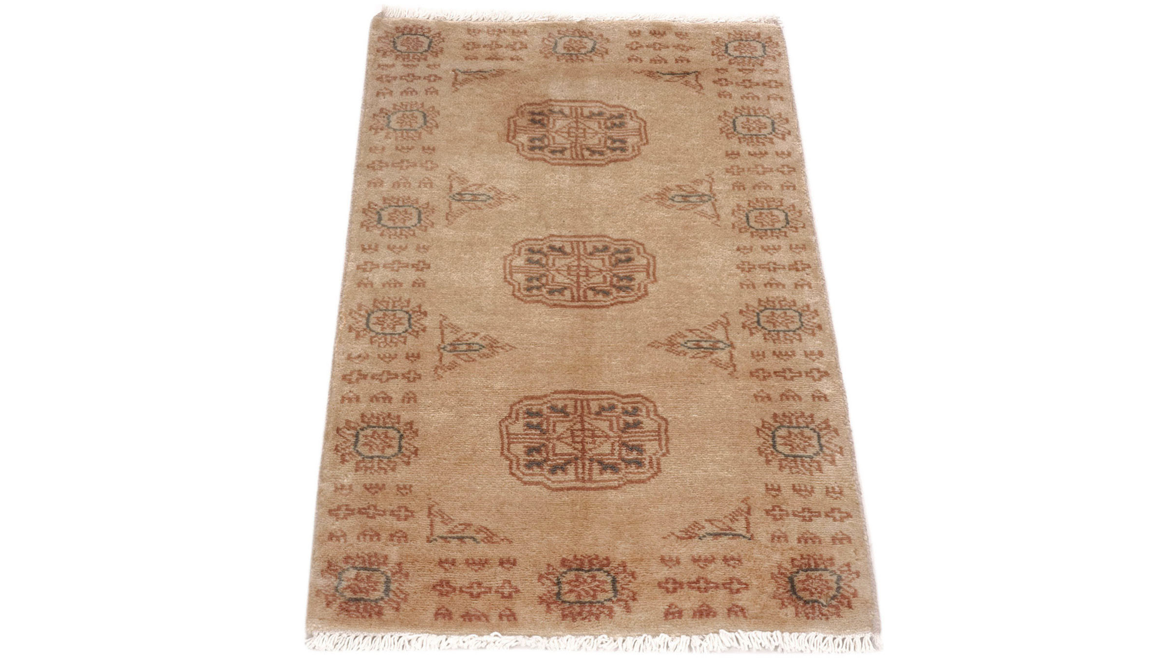 Pakistan Buchara 3ply Teppich 50x80 Handgeknüpft Beige Geometrisch Orient Kurzflor