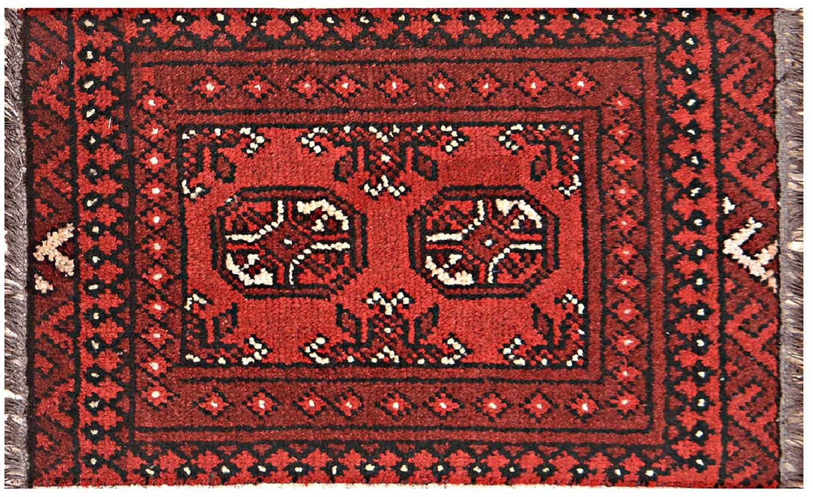 Afghan Aqcha Poshti Teppich 40x60 Handgeknüpft Rot Geometrisch Orient Kurzflor