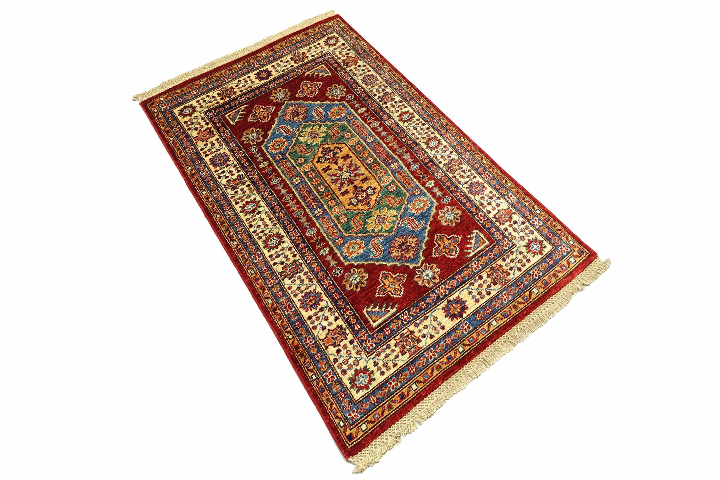 Afghan Kazak Fein 100x150 Handgeknüpft Orientteppich Rot Umrandung Wolle