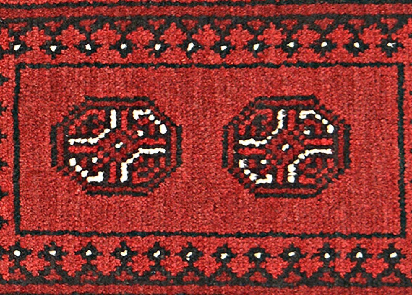 Afghan Aqcha Poshti Teppich 40x60 Handgeknüpft Rot Geometrisch Orient Kurzflor