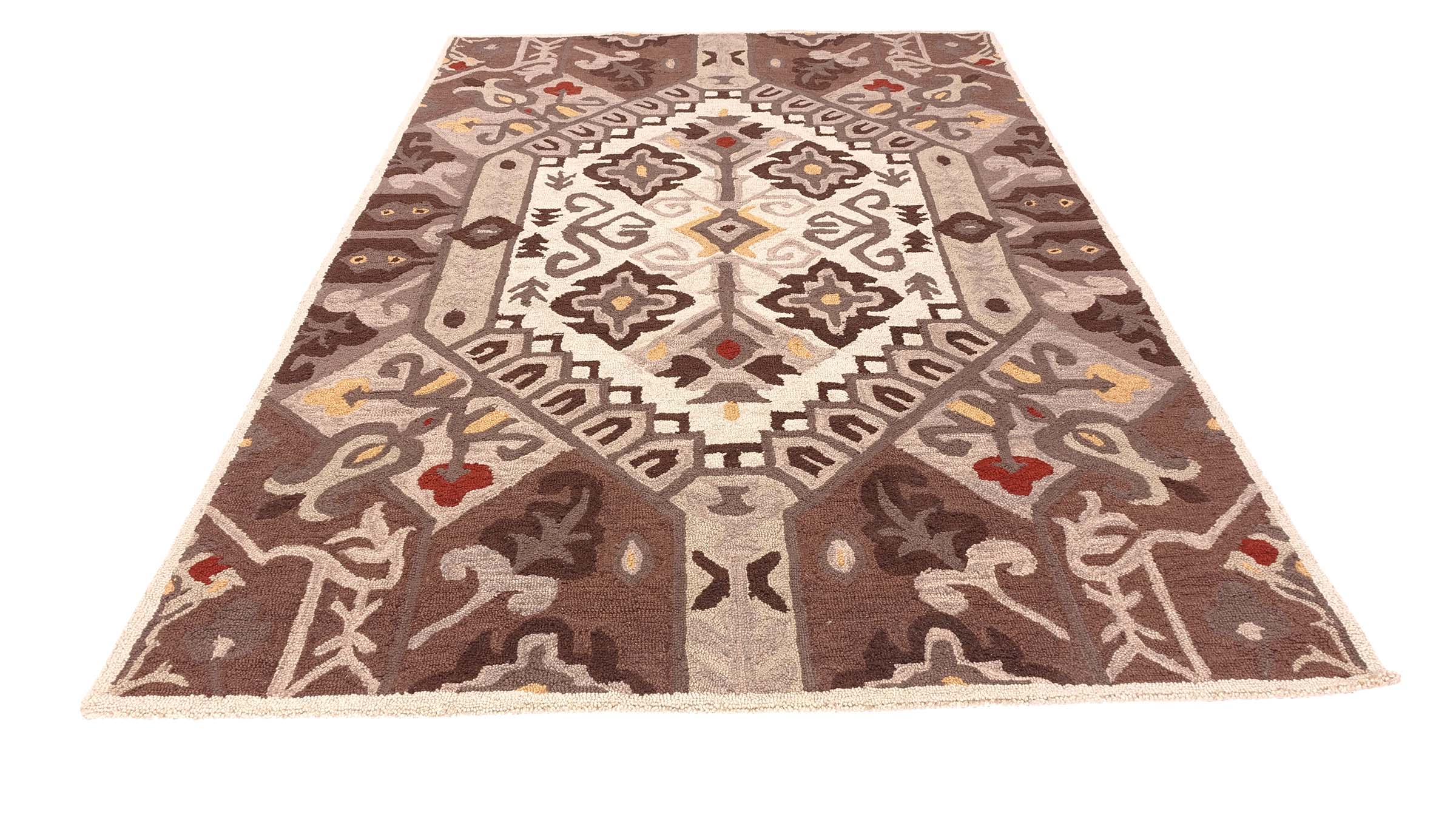 Handgefertigter Teppich 200x300 Braun Geometrisch Handarbeit Handtuft Modern