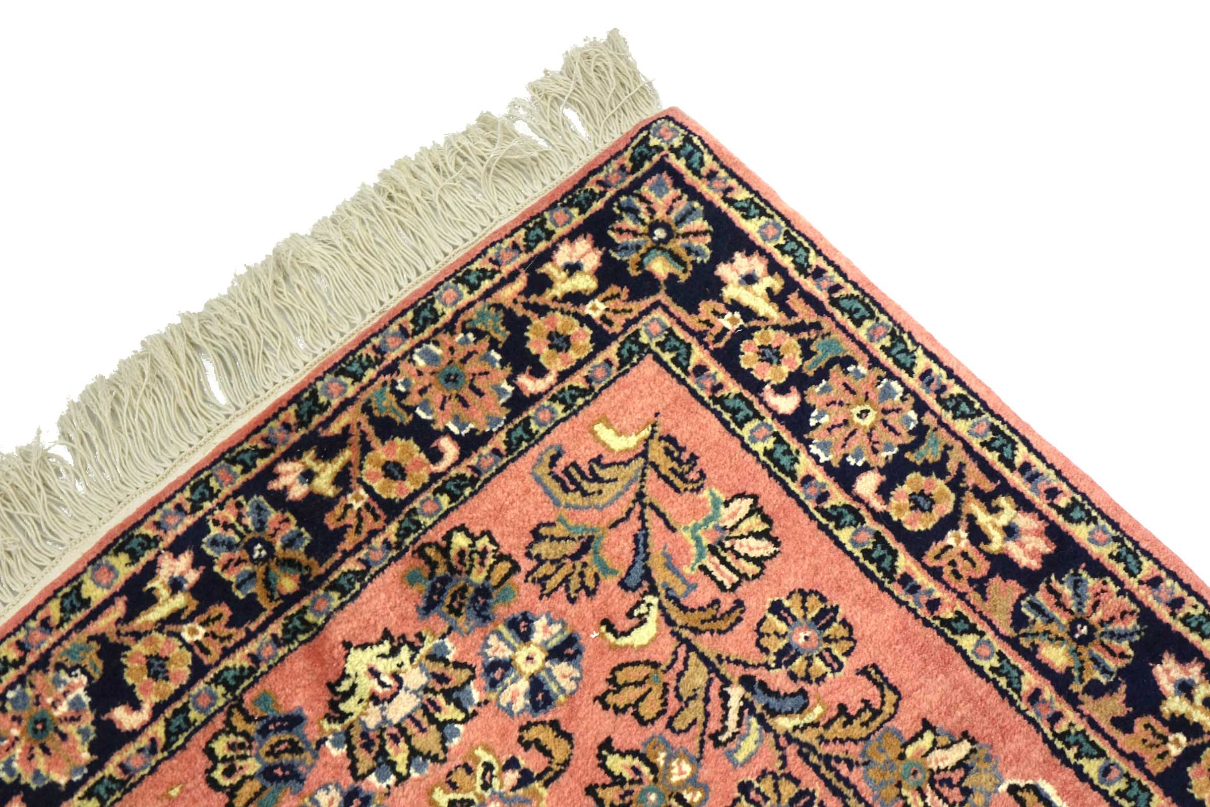 Sarough Teppich 70x140 Handgeknüpft Rosa Floral Wolle Kurzflor Rug