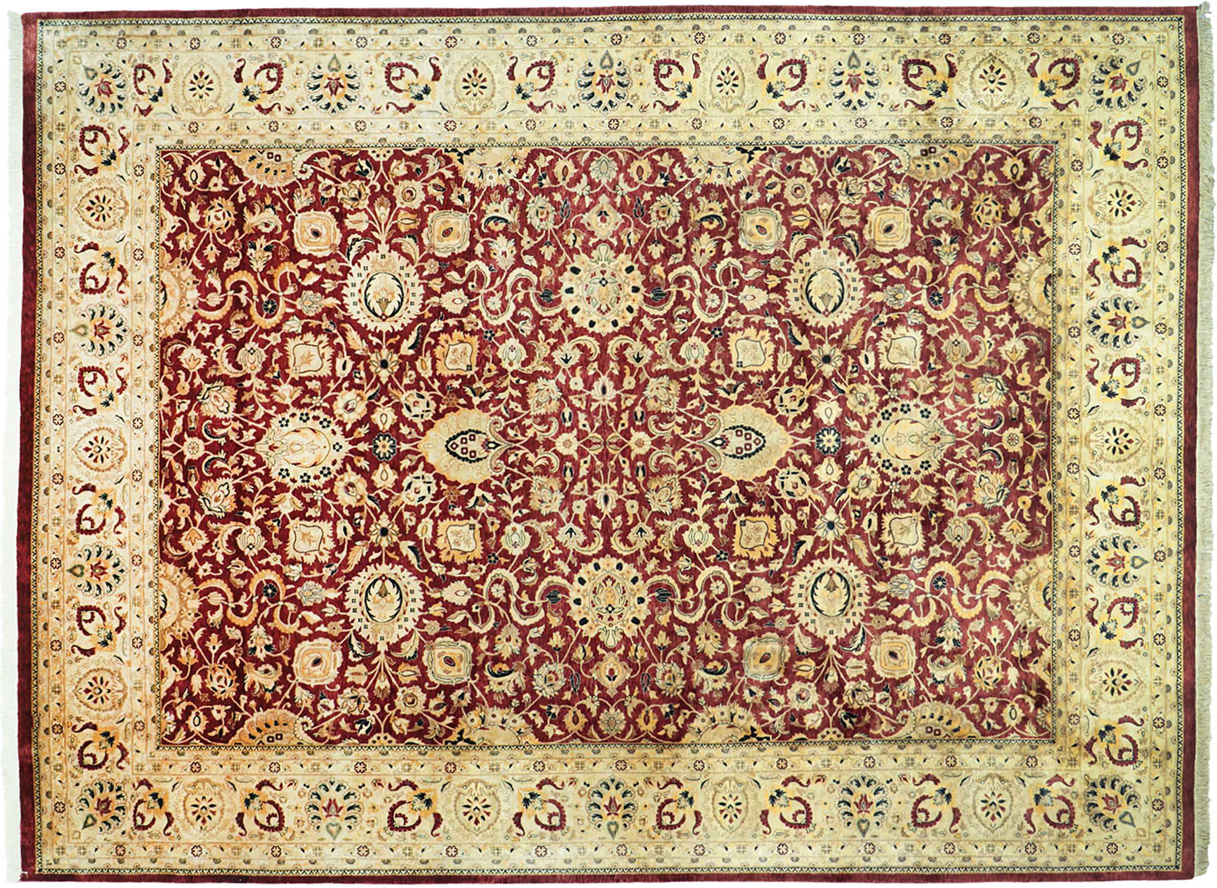 Pakistan Ziegler Ferahan Teppich 280x370 Handgeknüpft Rot Floral Orient Kurzflor