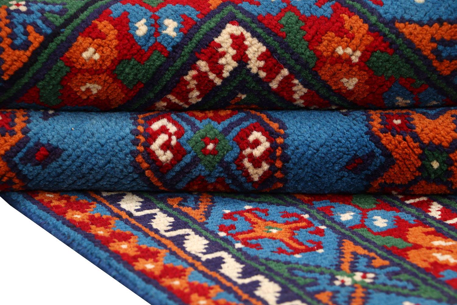 Afghan Akcha Rang Dar Teppich 100x150 Handgeknüpft Blau Durchgemustert Orient Kurzflor