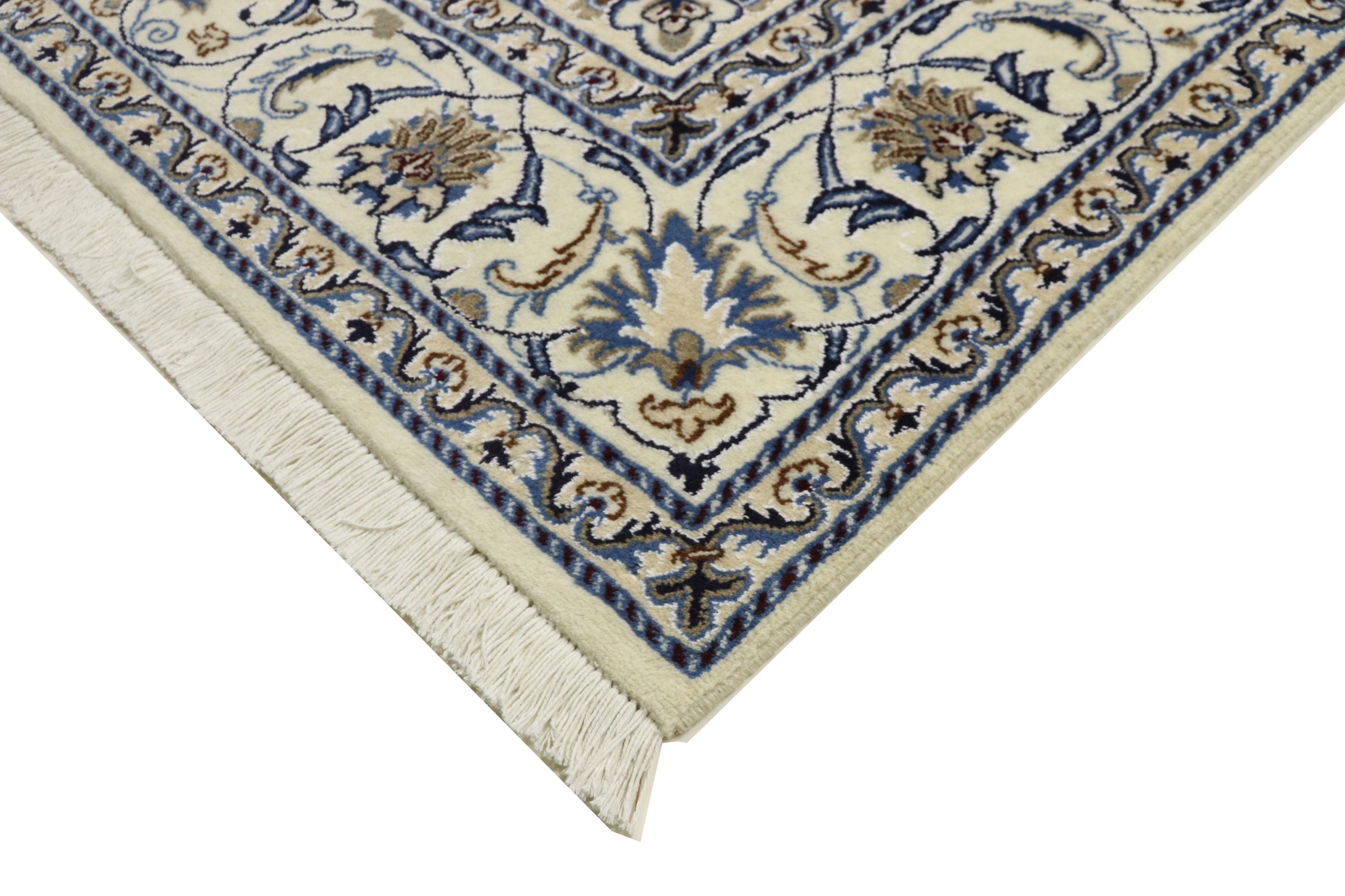 Perserteppich Nain Kashmar 200x300 Handgeknüpft Weiß Medaillon Orientalisch UNIKAT