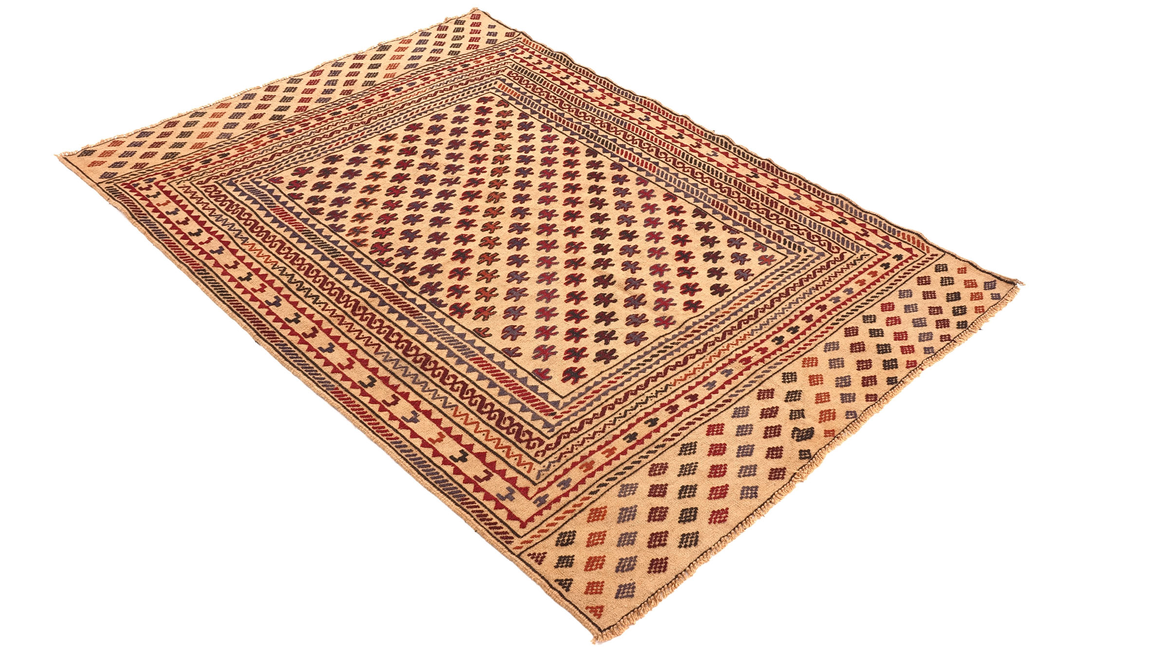 Afghan Kelim Gol Barjasta Teppich 120x180 Handgewebt Gold Geometrisch Handarbeit Gewebt
