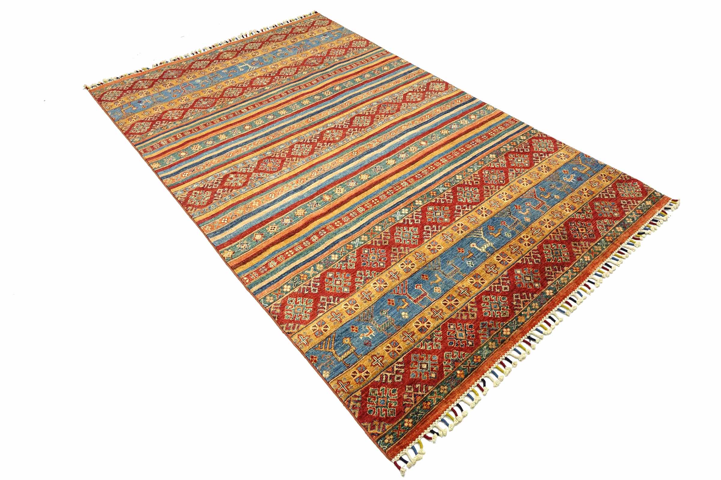 Afghan Khorjin Shaal 170x270 Handgeknüpft Orientteppich Bunt Gestreift Wolle