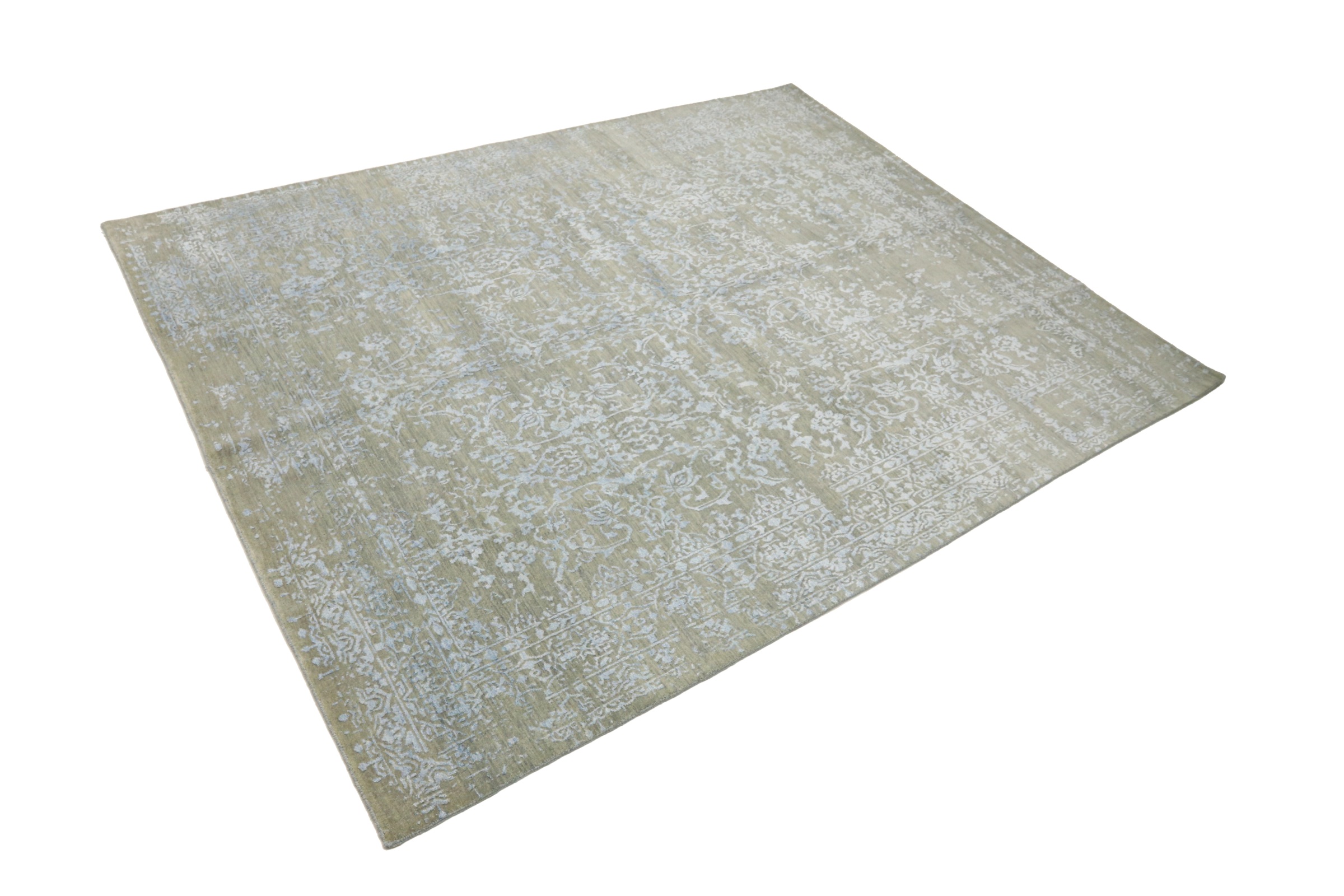 Moderner handgeknüpfter Teppich 250x300 Grau Floral Orientalisch UNIKAT Kurzflor