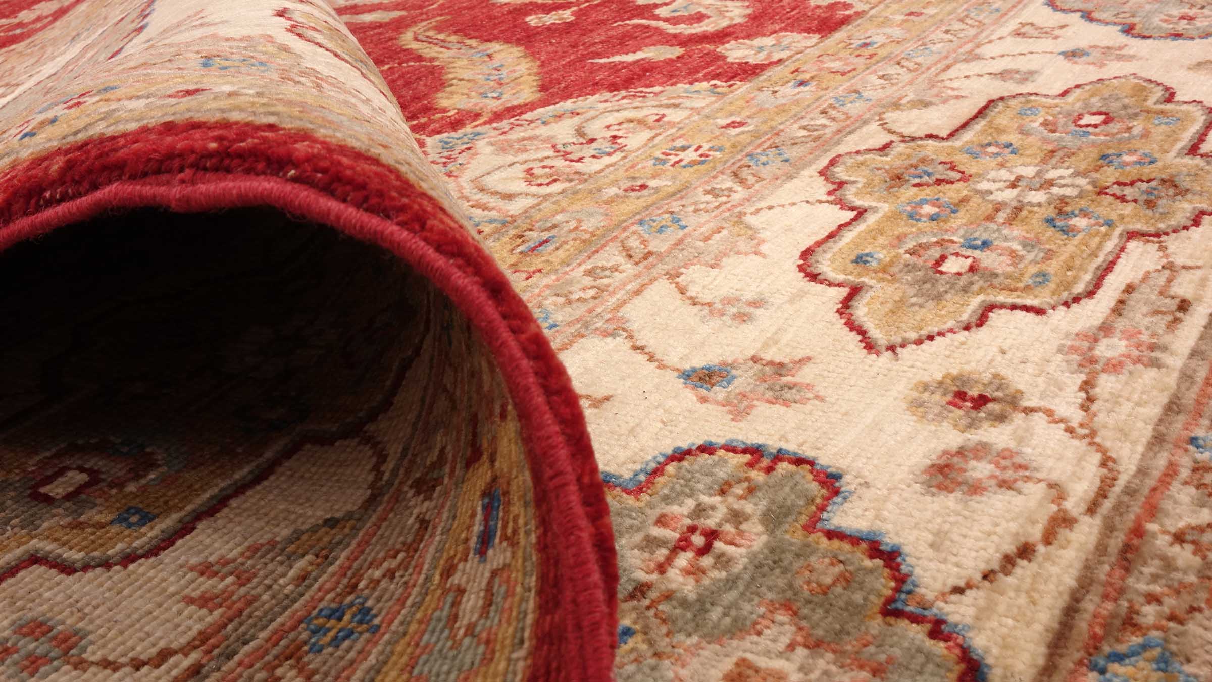 Chobi Ziegler Teppich 200x300 Handgeknüpft Rot Floral Orientalisch UNIKAT Kurzflor