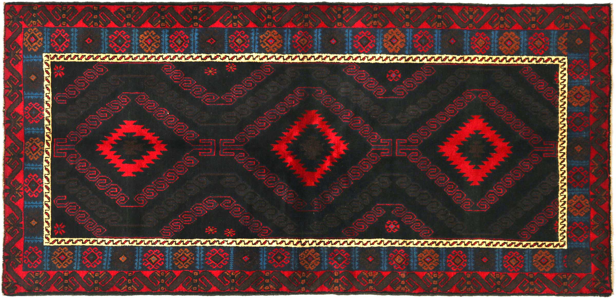 Afghan Belutsch Baluch 100x190 Handgeknüpft Orientteppich Schwarz Geometrisch