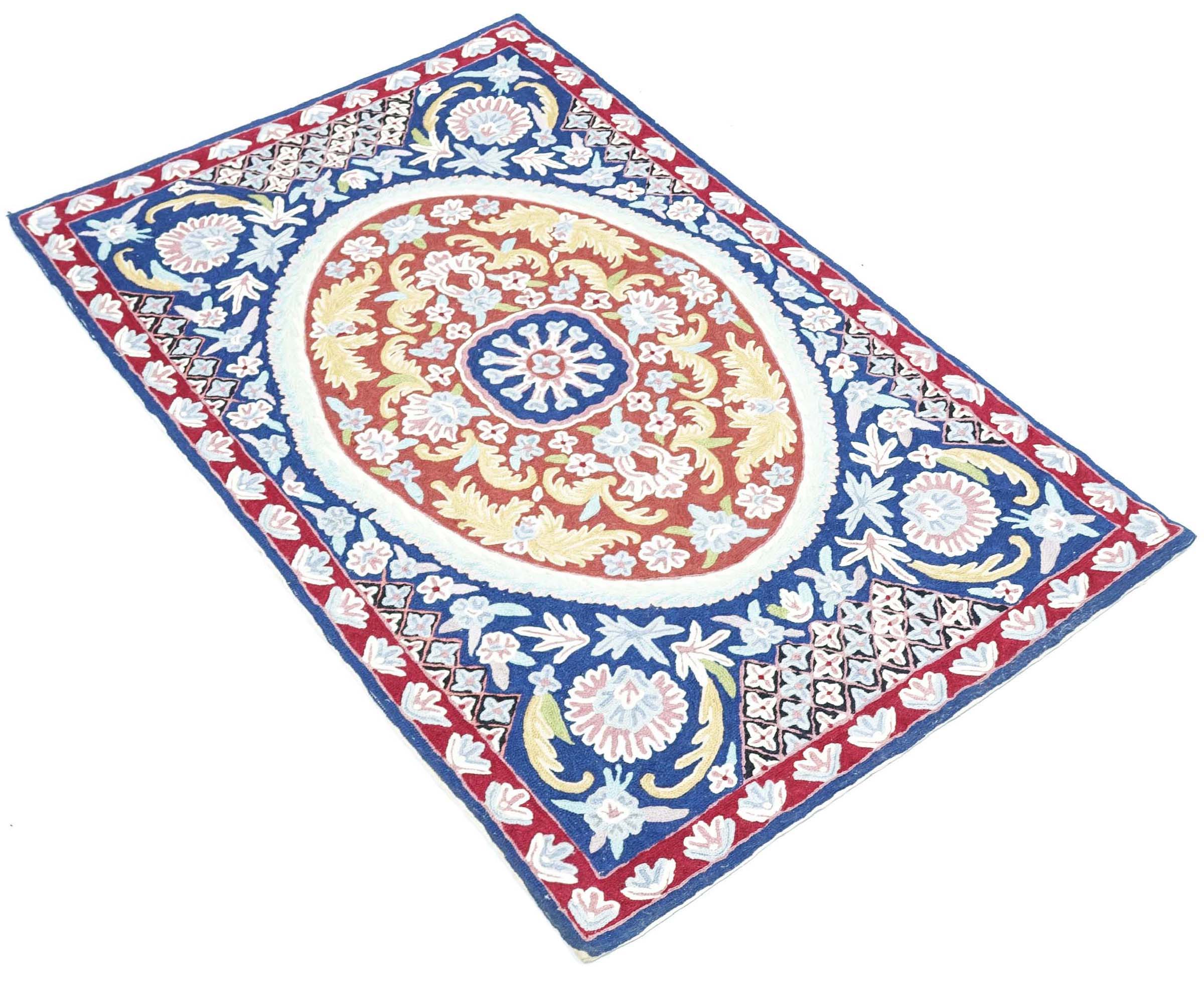 Chainstitch Kettenstich Teppich 80x120 Handgewebt Braun Blumenmuster Handarbeit Gewebt