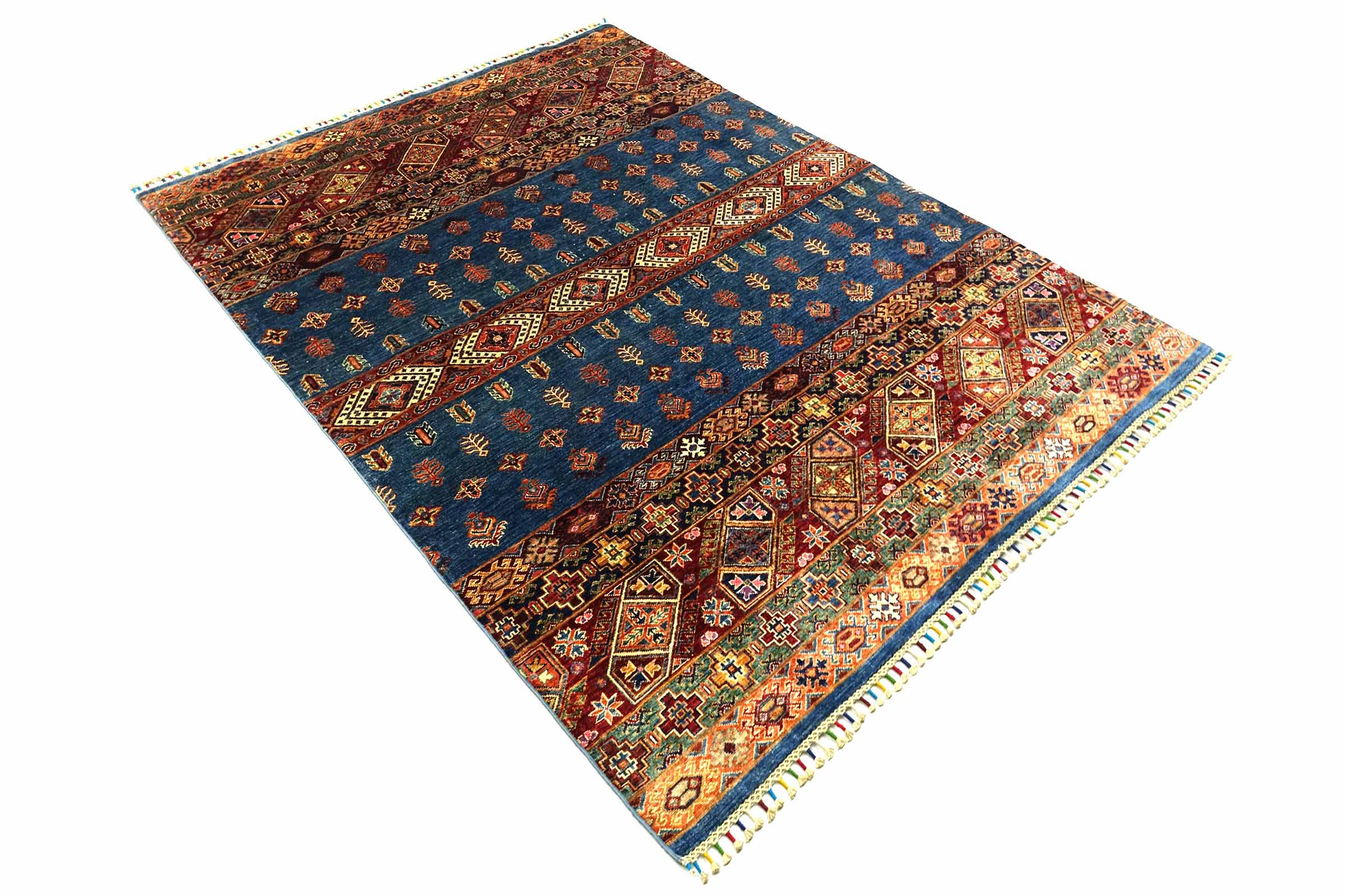 Afghan Khorjin Shaal 170x240 Handgeknüpft Orientteppich Blau Streifen Wolle