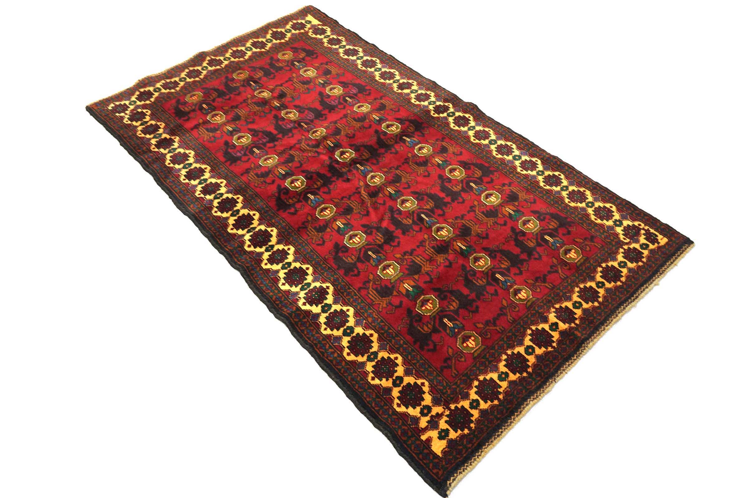 Afghan Belutsch Baluch 110x200 Handgeknüpft Orientteppich Rot Geometrisch Wolle